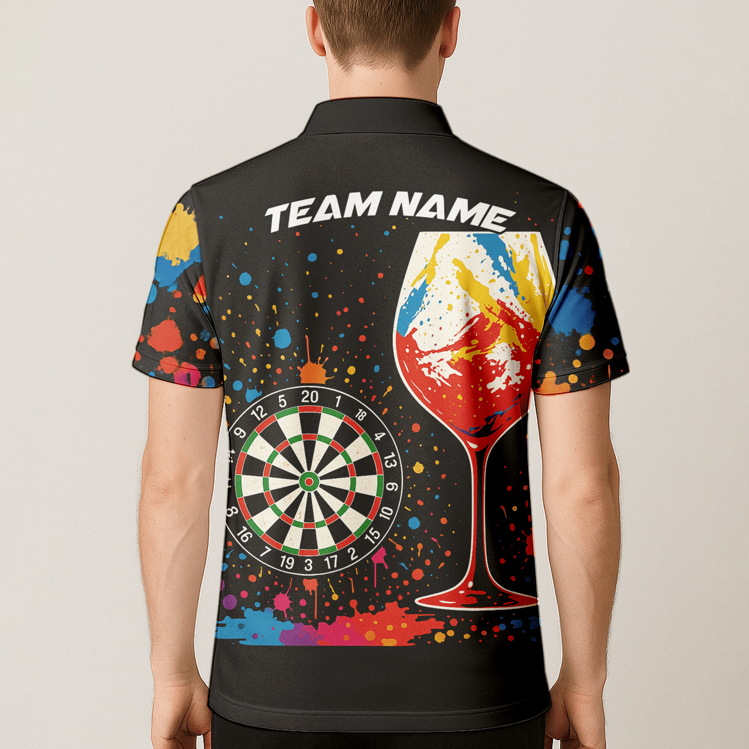 Personalized Colorful Paint Splatter Wine Glass Dart Polo Shirt For Men Q0247 additional image 5