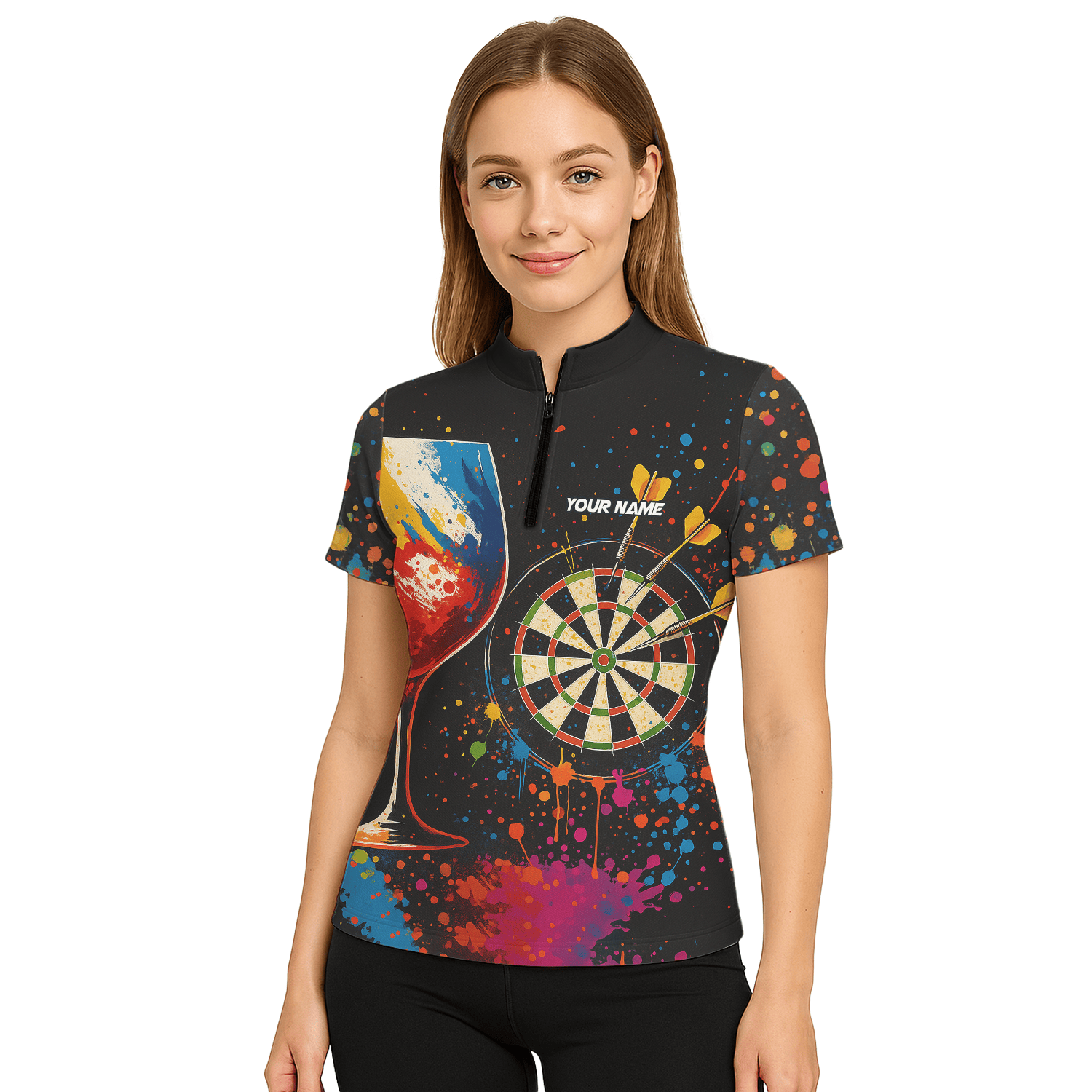 Personalized Colorful Paint Splatter Wine Glass Dart Polo Shirt For Women Q0247 additional image 5
