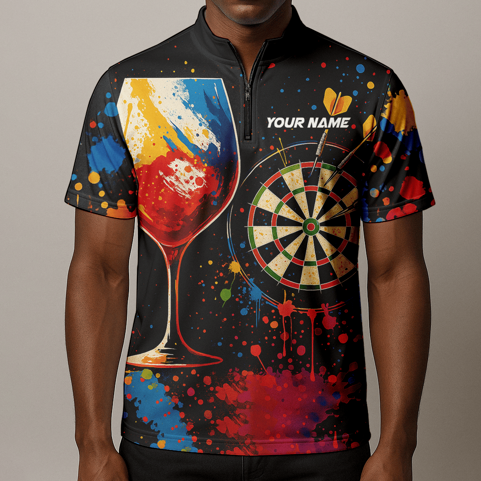 Personalized Colorful Paint Splatter Wine Glass Dart Polo Shirt For Men Q0247 additional image 8