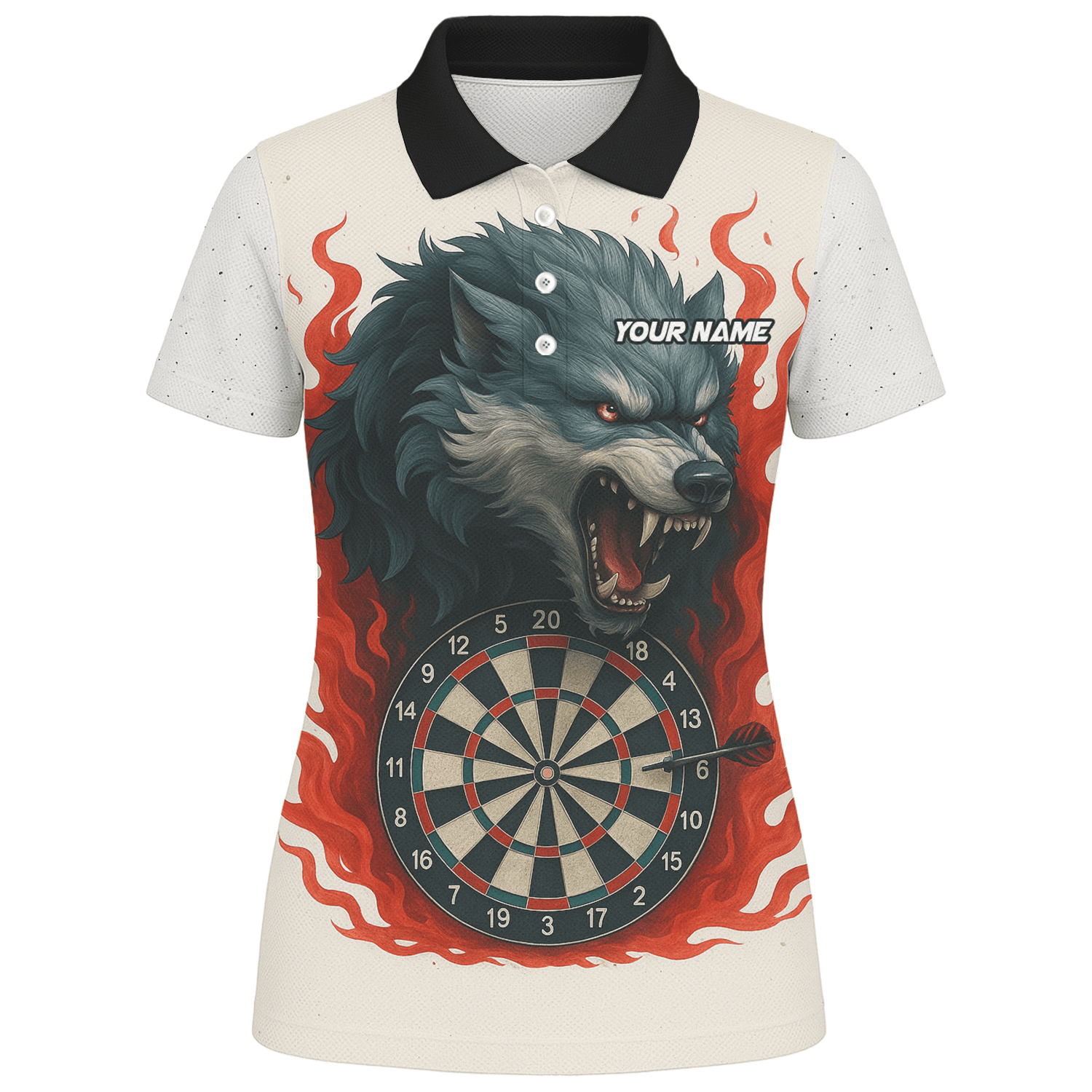 Personalized Roaring Wolf Fire Flame Dart Polo Shirt White For Women Z8408 additional image 1