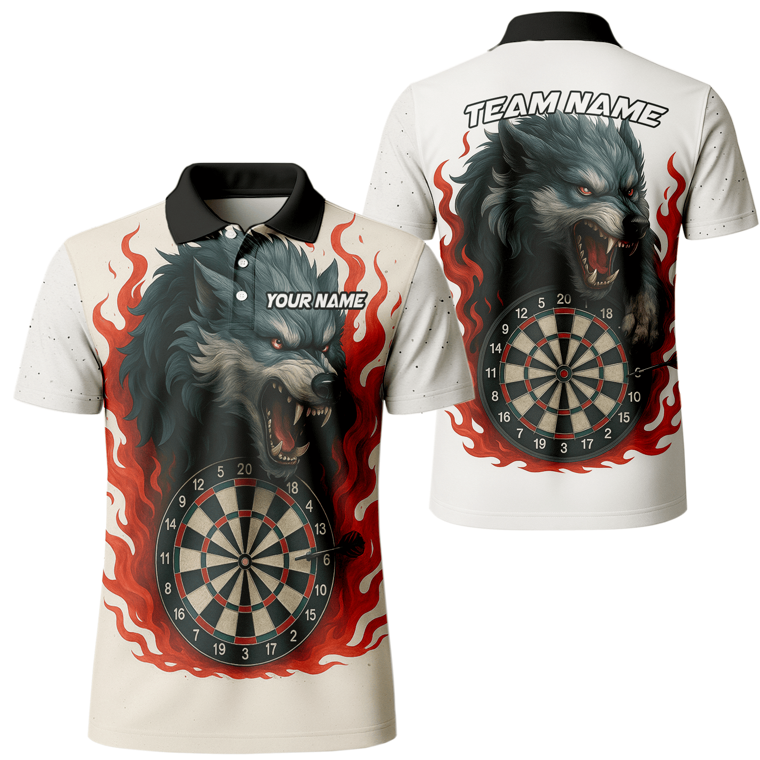 Personalized Roaring Wolf Fire Flame Dart Polo Shirt White for Men Z8408 main image - polo No