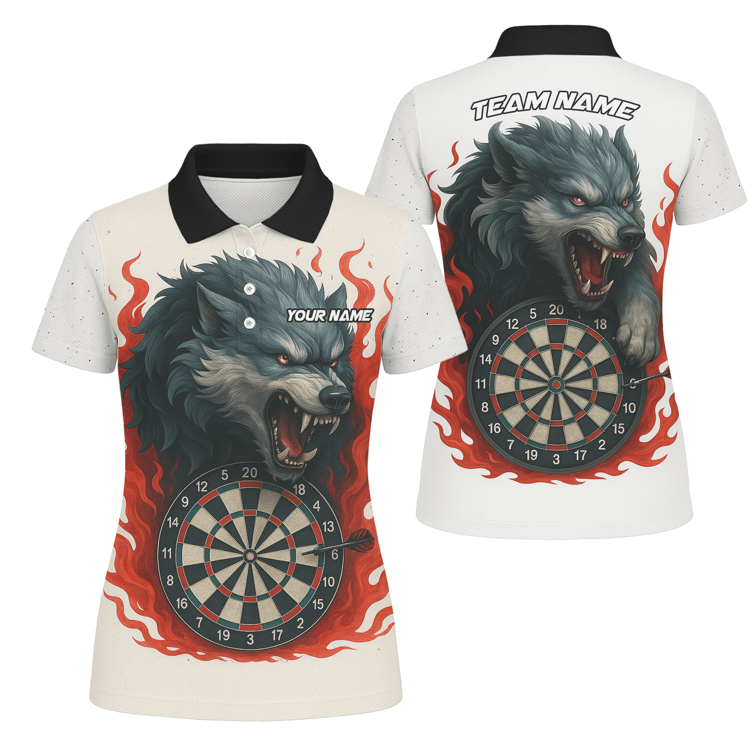 Personalized Roaring Wolf Fire Flame Dart Polo Shirt White For Women Z8408 main image - polo No