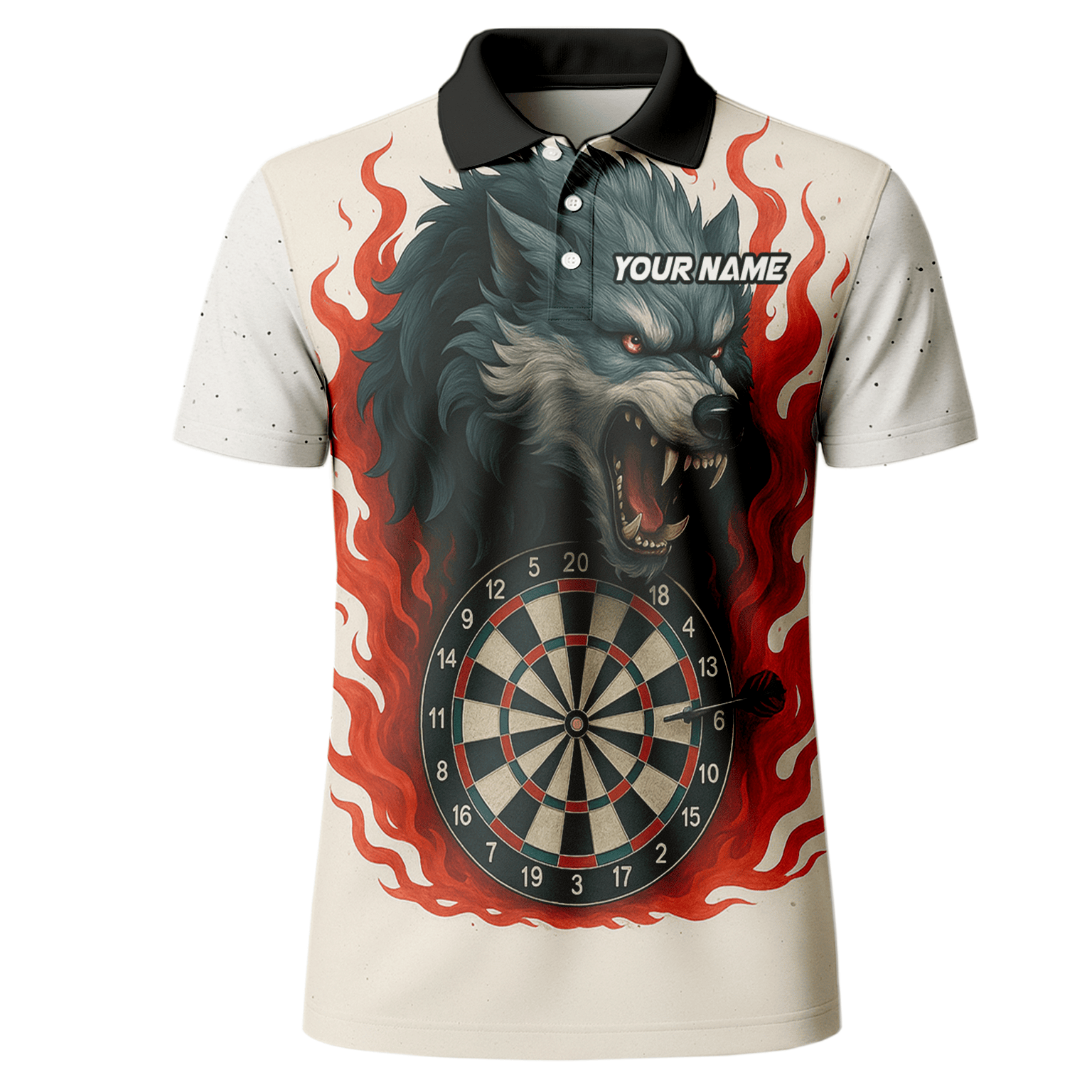 Personalized Roaring Wolf Fire Flame Dart Polo Shirt White for Men Z8408 additional image 2