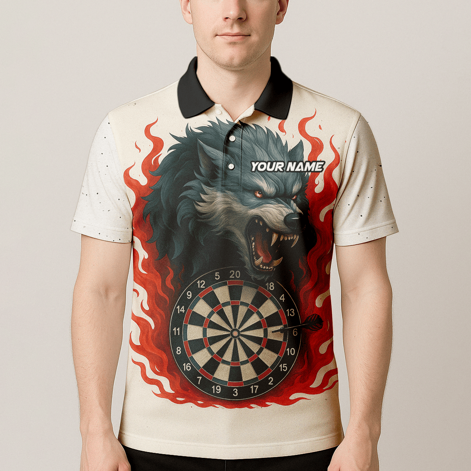 Personalized Roaring Wolf Fire Flame Dart Polo Shirt White for Men Z8408 additional image 4