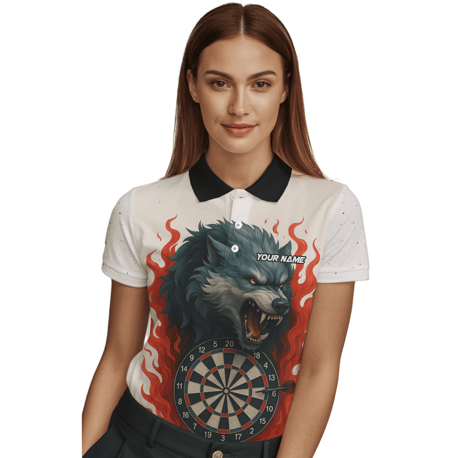 Personalized Roaring Wolf Fire Flame Dart Polo Shirt White For Women Z8408 additional image 3