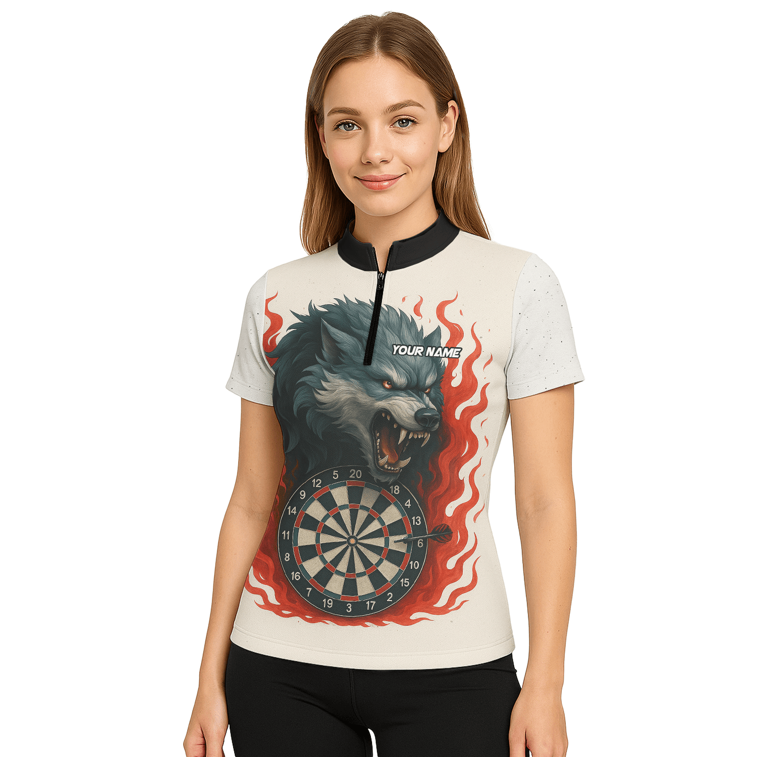 Personalized Roaring Wolf Fire Flame Dart Polo Shirt White For Women Z8408 additional image 5