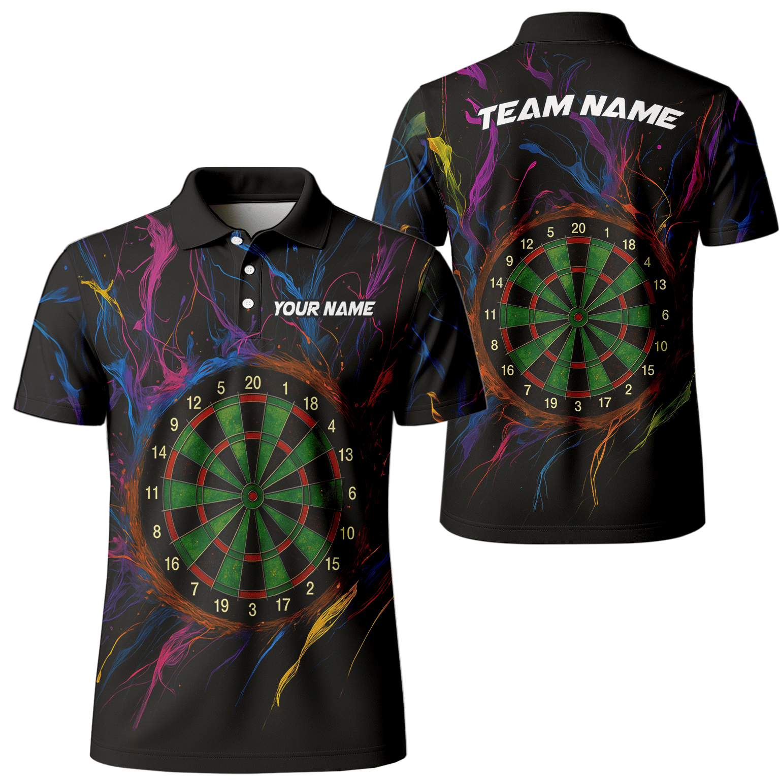Personalized Black Rainbow Paint Splash Dart Polo Shirt For Men E9663 main image - polo No