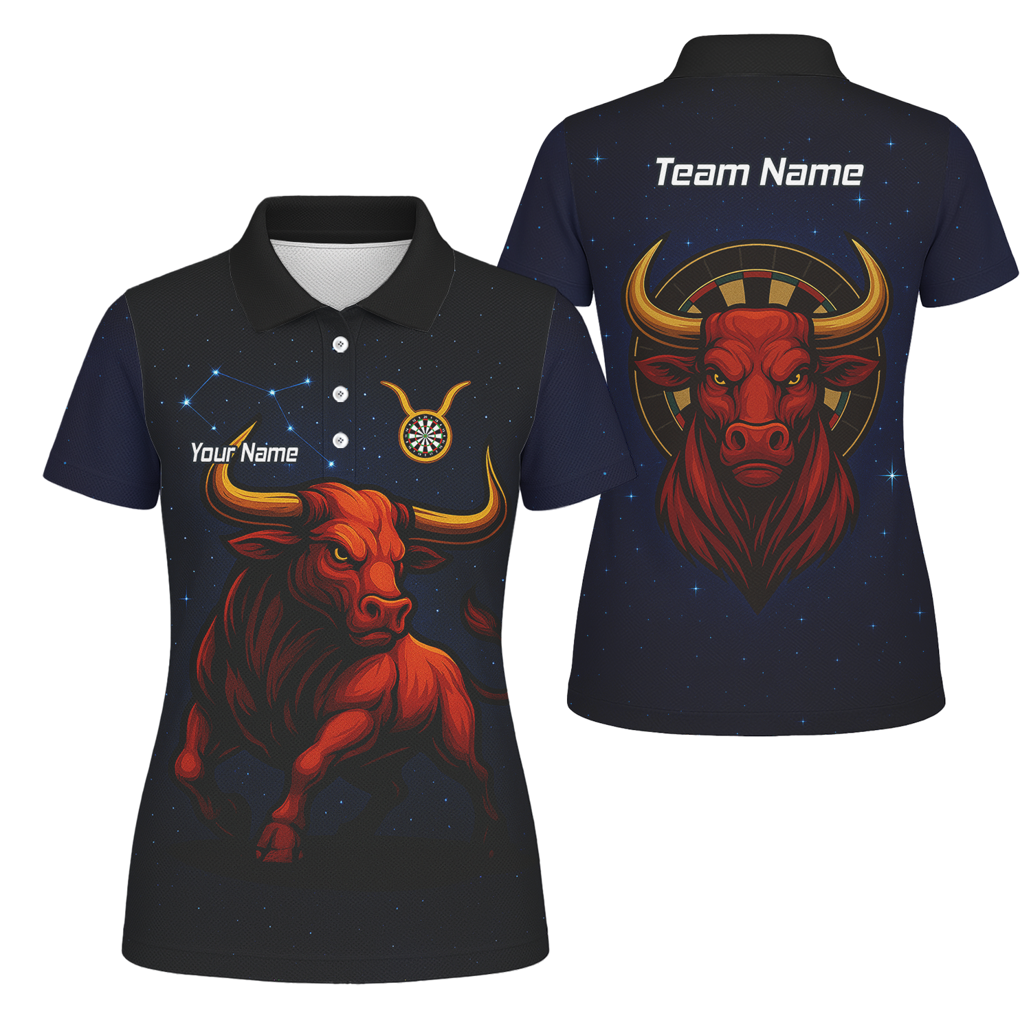 Personalised Taurus Bull Darts Polo Shirt Black Red Gold For Men M5020 main image - polo No