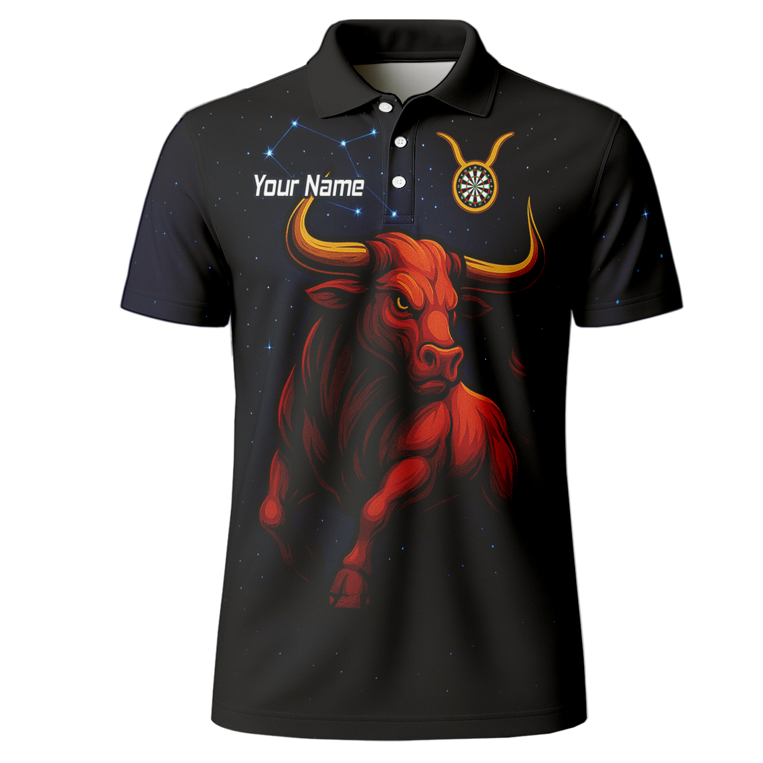 Personalised Taurus Bull Darts Polo Shirt Black Red Gold For Men M5020 additional image 2