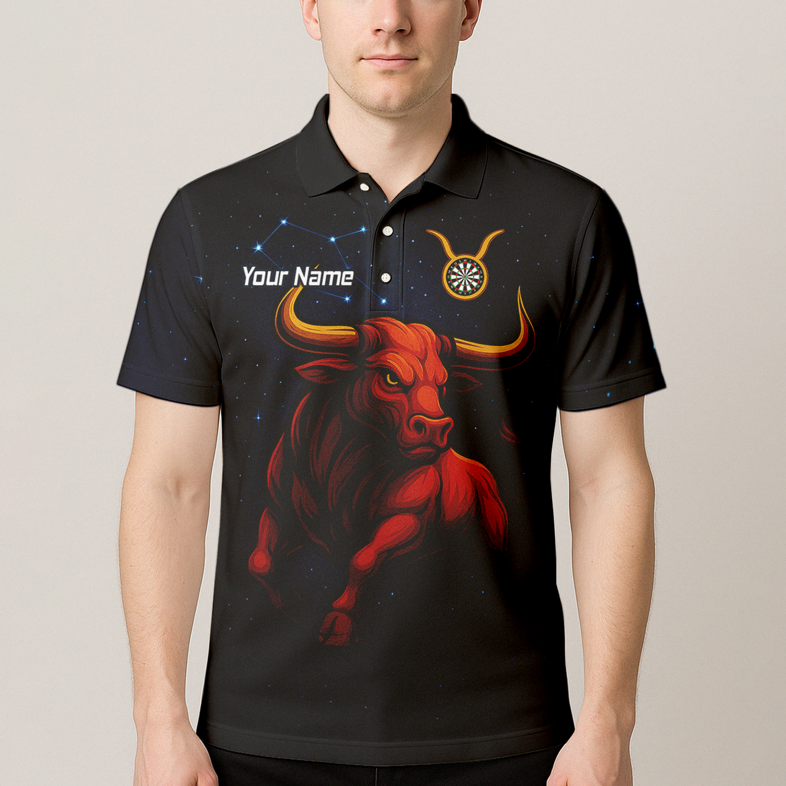 Personalised Taurus Bull Darts Polo Shirt Black Red Gold For Men M5020 additional image 4