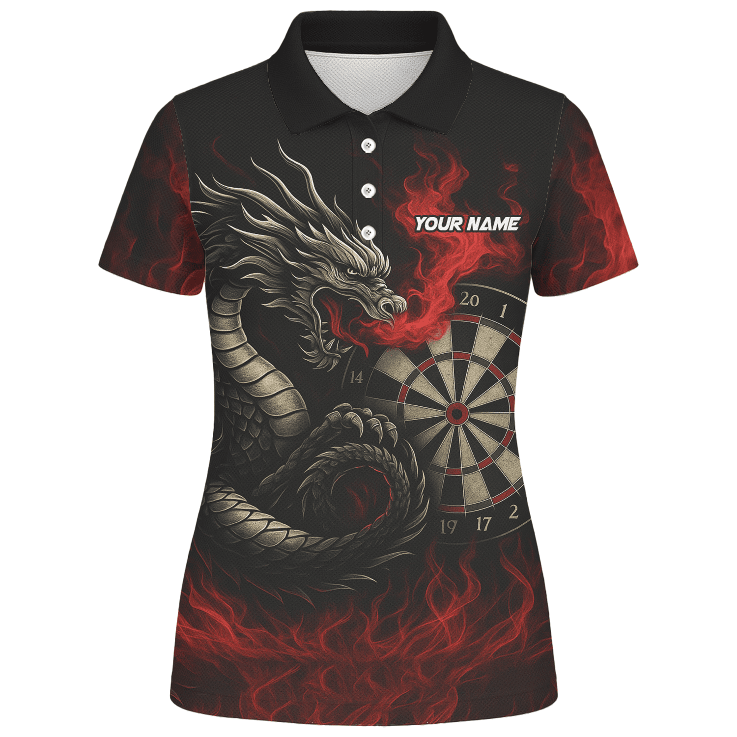 Personalized Fire Dragon Dart Polo Shirt Black Red For Women B3964 additional image 1