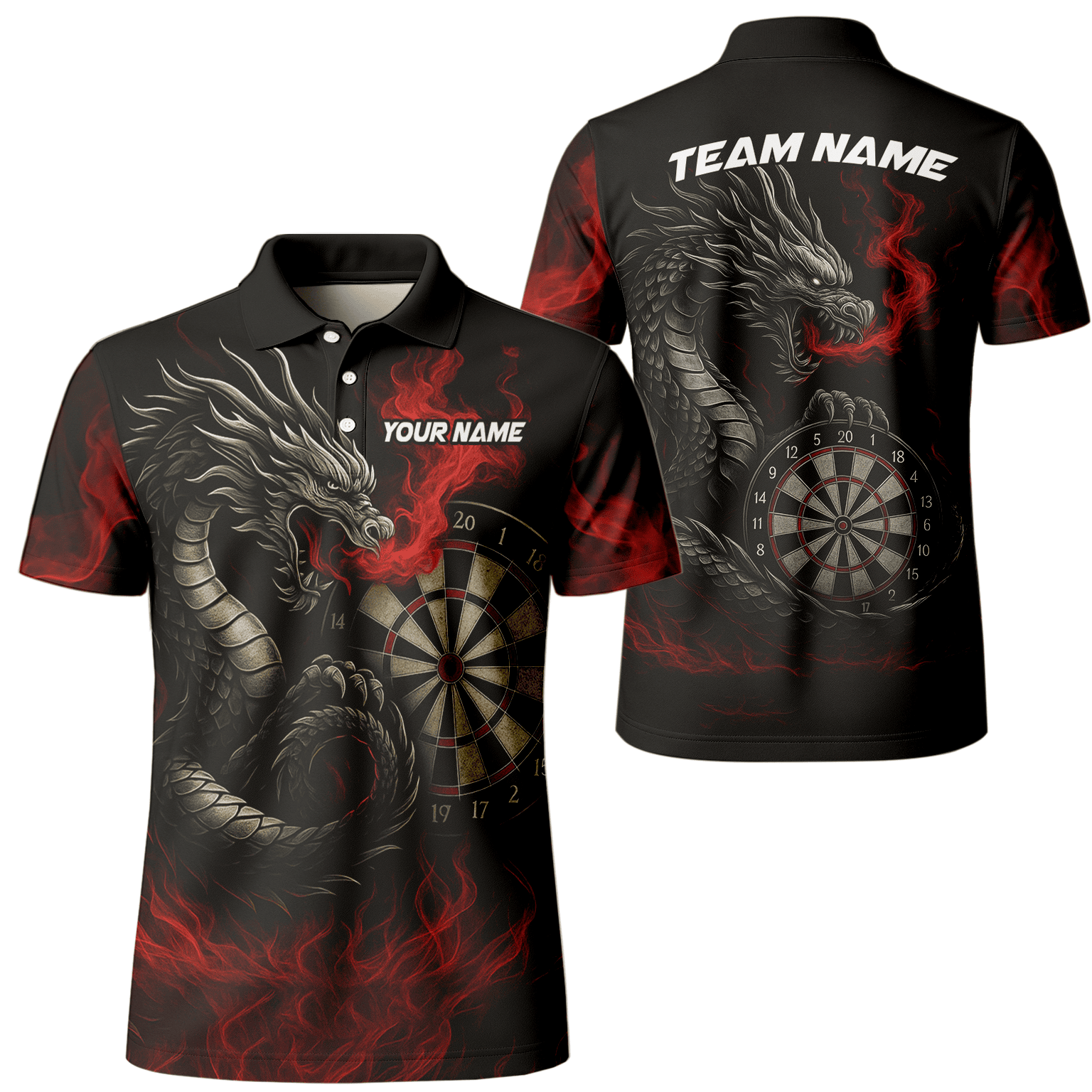 Personalized Fire Dragon Dart Polo Shirt Black Red For Men B3964 main image - polo No