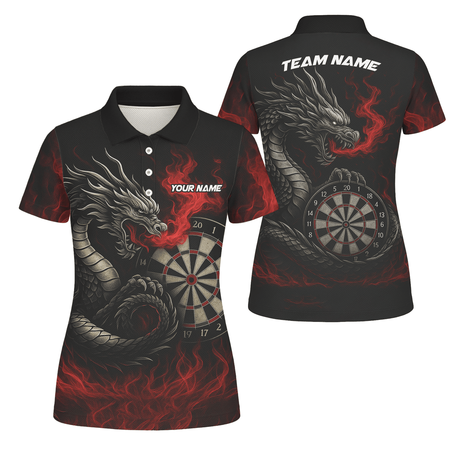 Personalized Fire Dragon Dart Polo Shirt Black Red For Women B3964 main image - polo No
