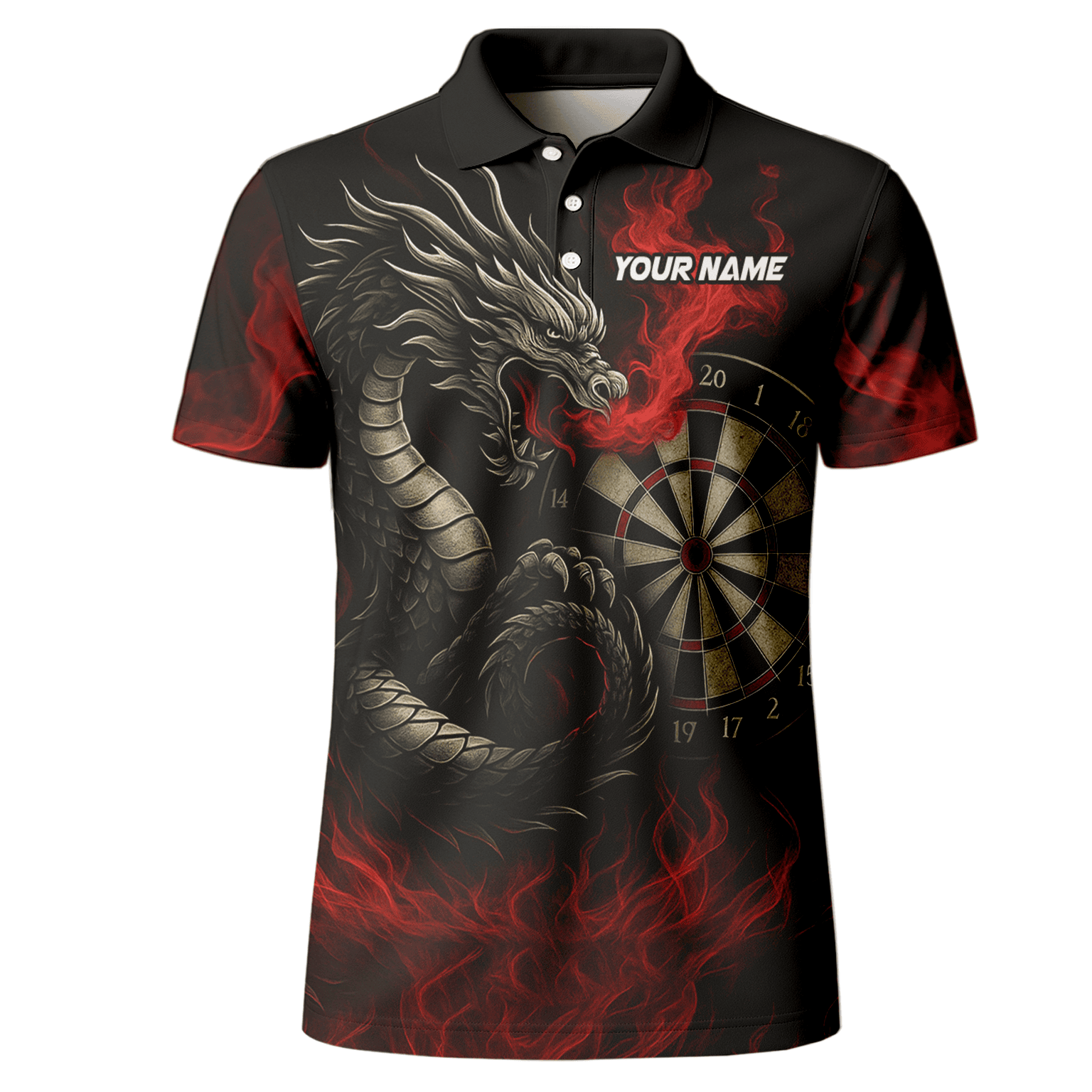 Personalized Fire Dragon Dart Polo Shirt Black Red For Men B3964 additional image 2