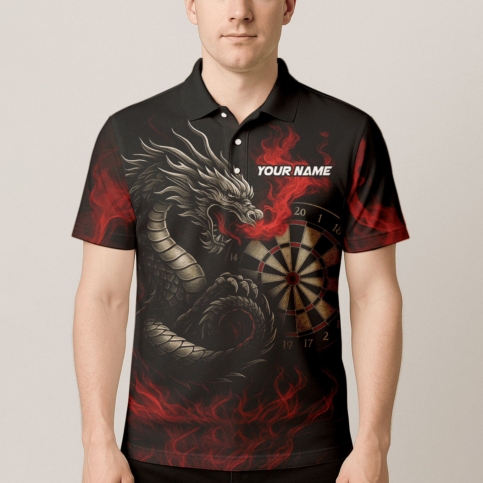 Personalized Fire Dragon Dart Polo Shirt Black Red For Men B3964 additional image 4