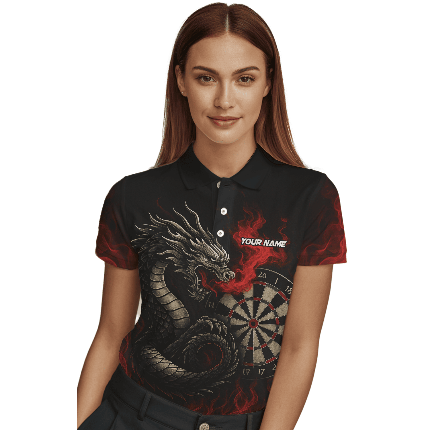 Personalized Fire Dragon Dart Polo Shirt Black Red For Women B3964 additional image 3