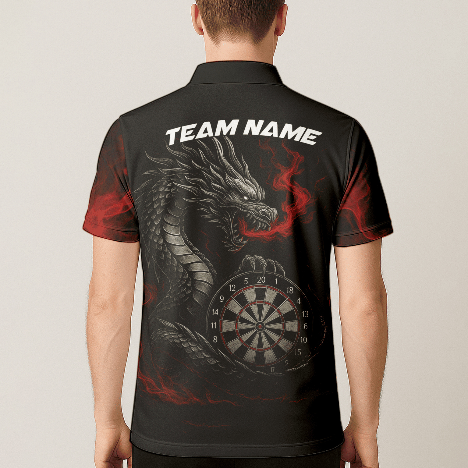 Personalized Fire Dragon Dart Polo Shirt Black Red For Men B3964 additional image 5