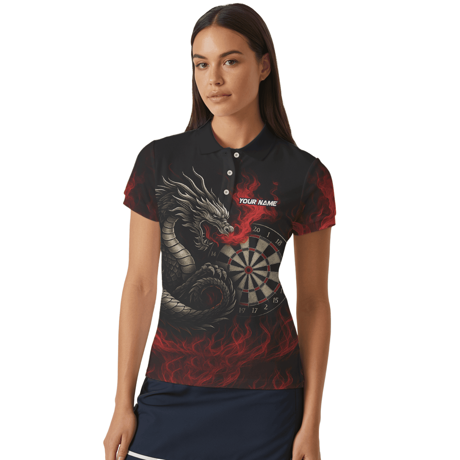 Personalized Fire Dragon Dart Polo Shirt Black Red For Women B3964 additional image 4