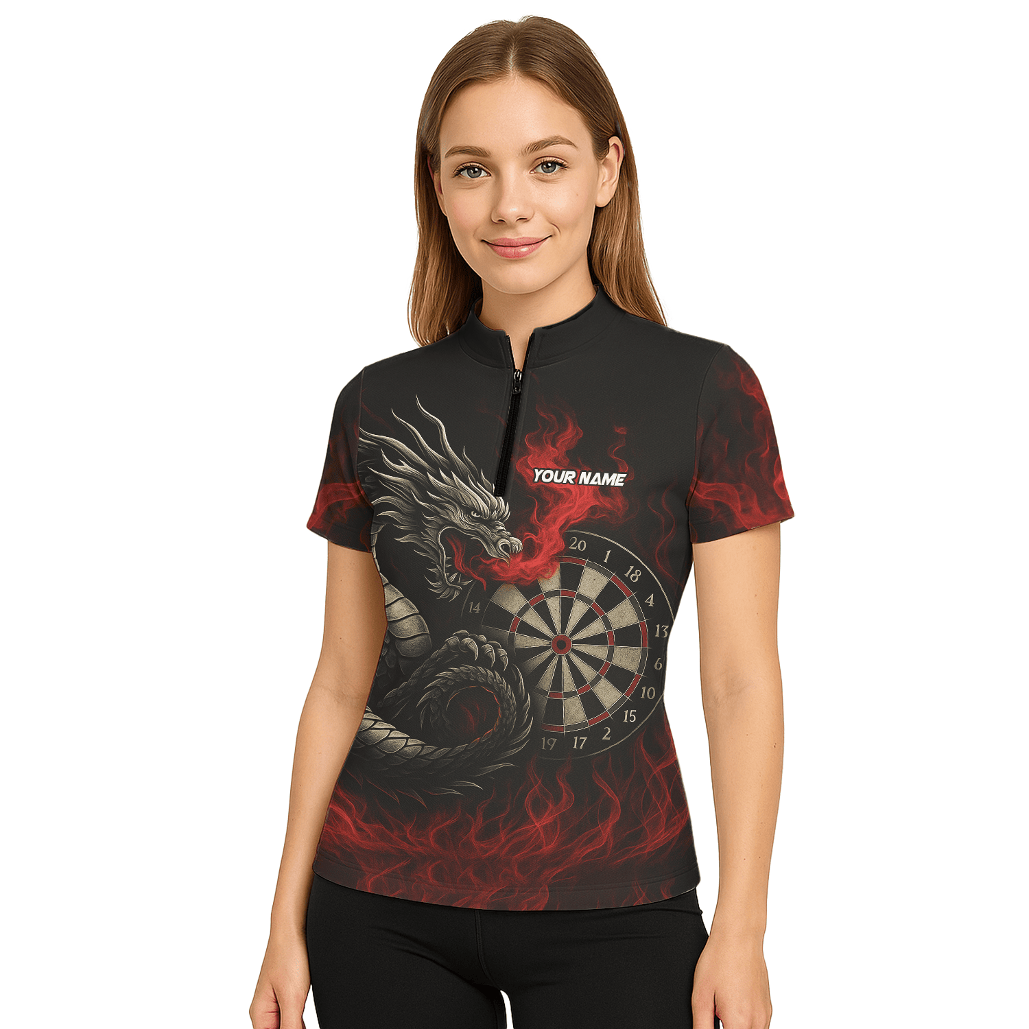 Personalized Fire Dragon Dart Polo Shirt Black Red For Women B3964 additional image 5