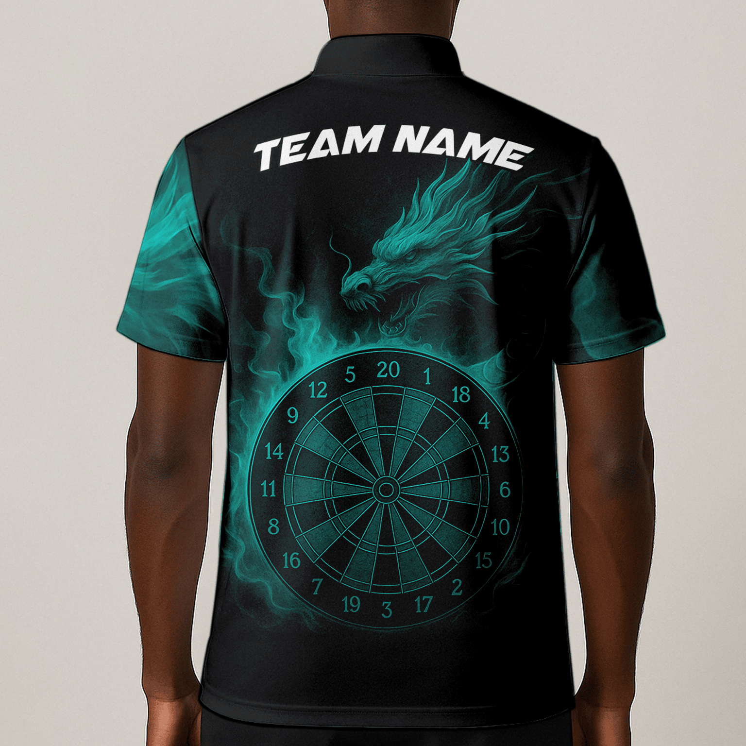 Custom Dragon Teal Flames Dart Polo Shirt Black For Men Z1928 additional image 1