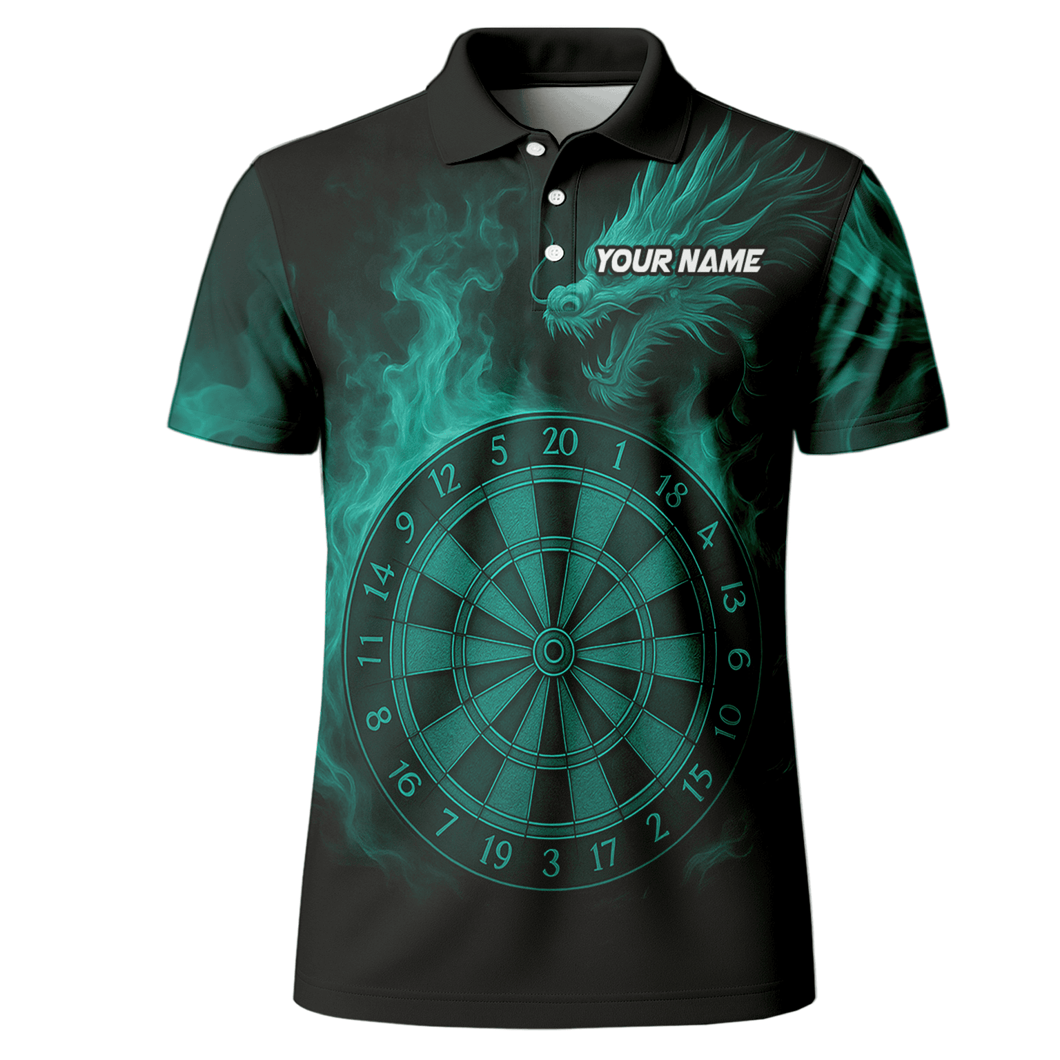 Custom Dragon Teal Flames Dart Polo Shirt Black For Men Z1928 additional image 2