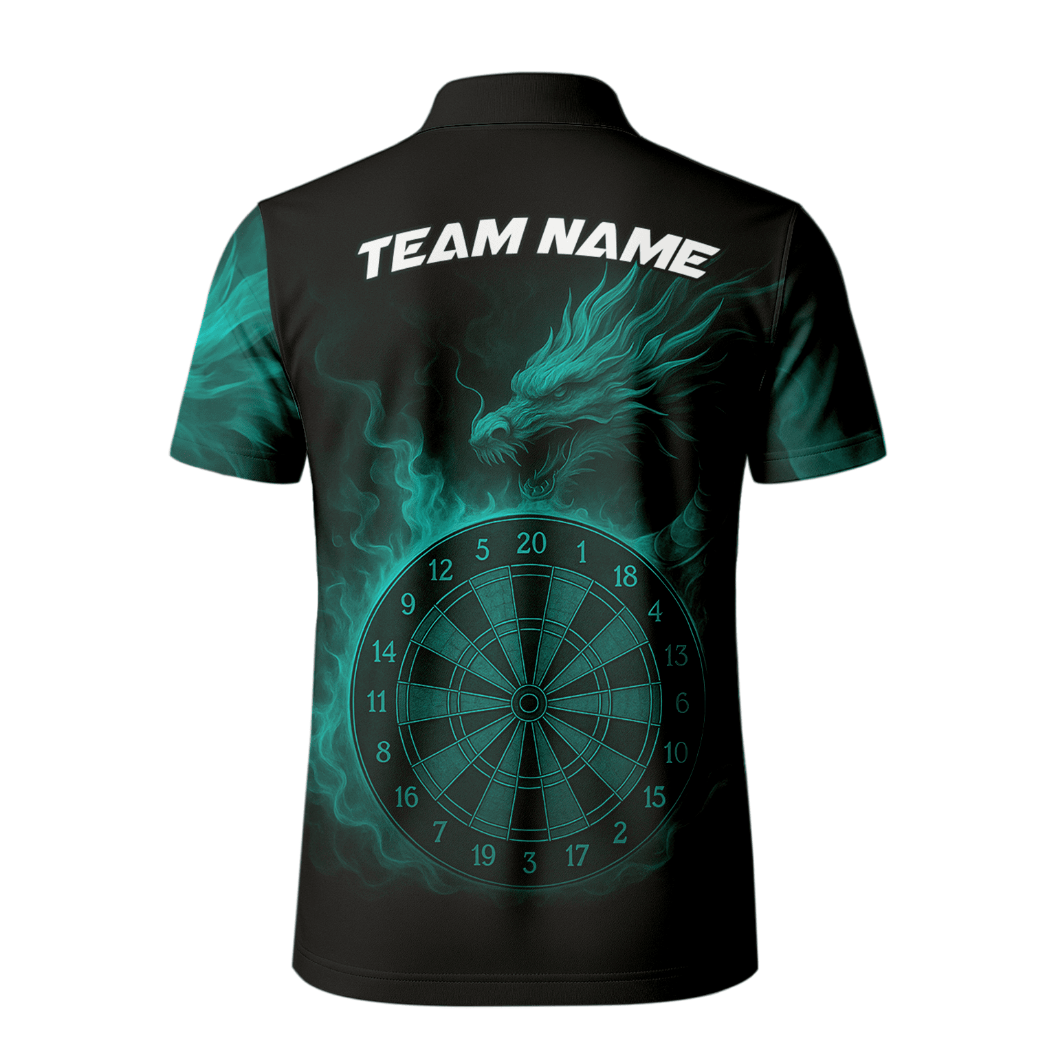 Custom Dragon Teal Flames Dart Polo Shirt Black For Men Z1928 additional image 3