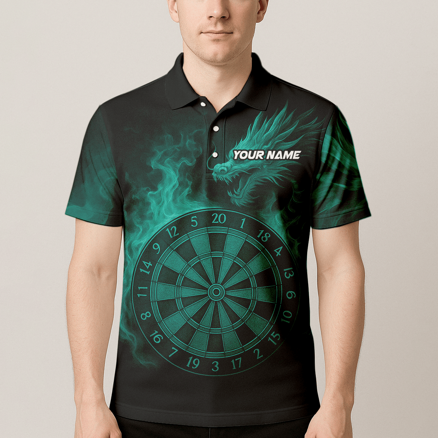 Custom Dragon Teal Flames Dart Polo Shirt Black For Men Z1928 additional image 4