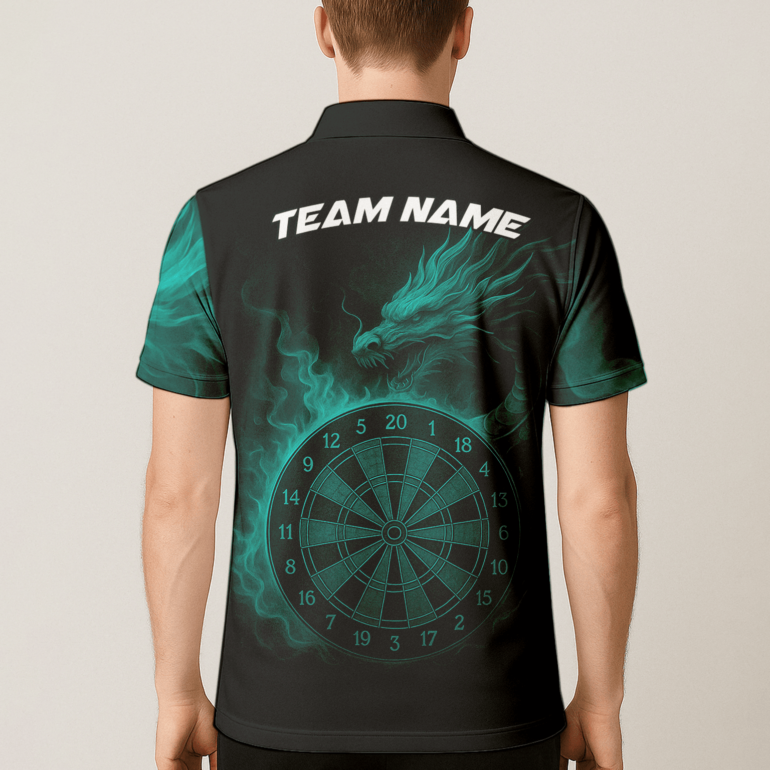 Custom Dragon Teal Flames Dart Polo Shirt Black For Men Z1928 additional image 5