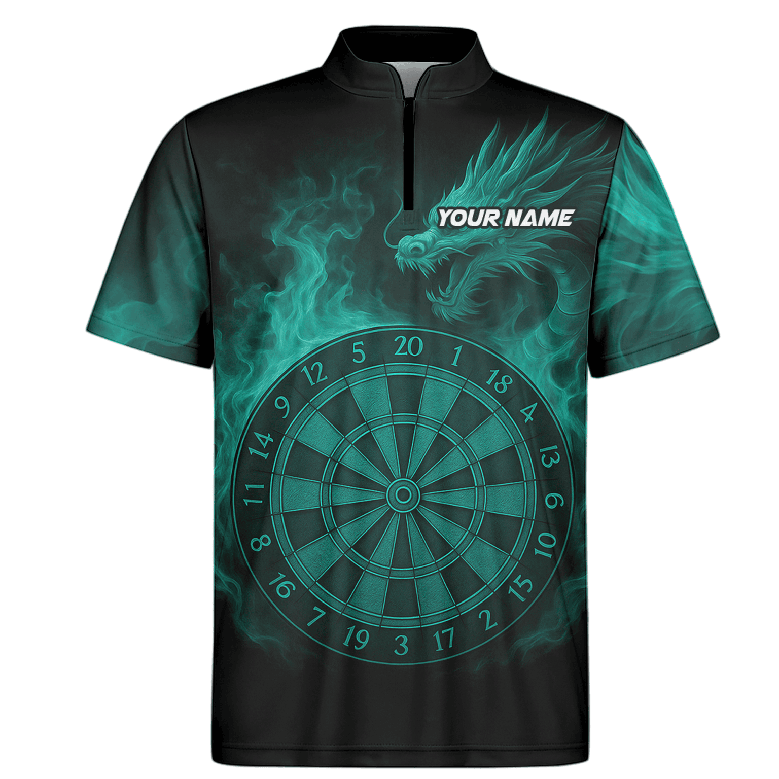 Custom Dragon Teal Flames Dart Polo Shirt Black For Men Z1928 additional image 6