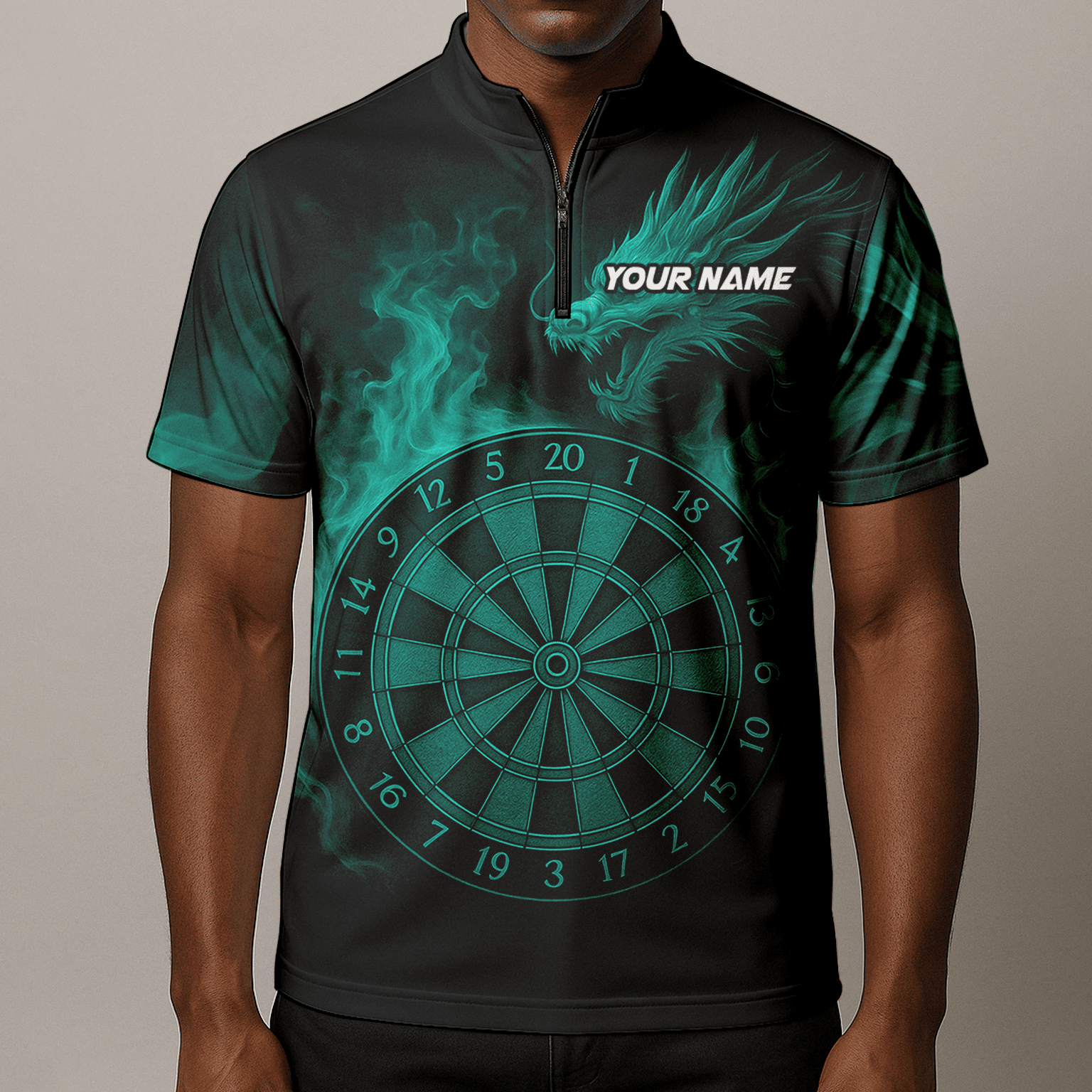 Custom Dragon Teal Flames Dart Polo Shirt Black For Men Z1928 additional image 8
