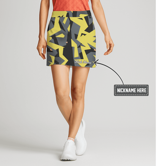 Personalized Women's Vibrant Yellow & Charcoal Geometric Print Golf Skort Z7488 main image - S
