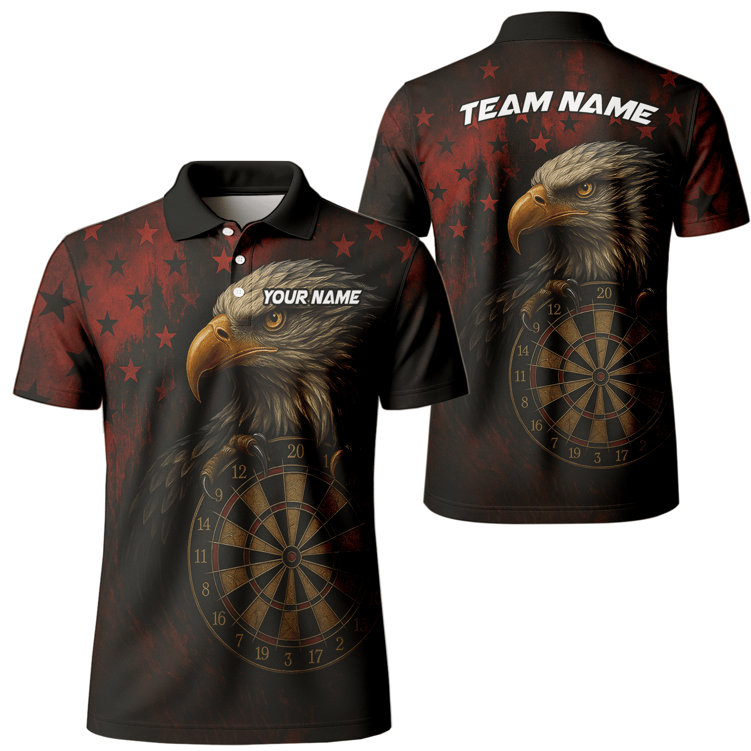 Personalized Eagle Stars Darts Polo Shirt Red Black for Men E4591 main image - polo No