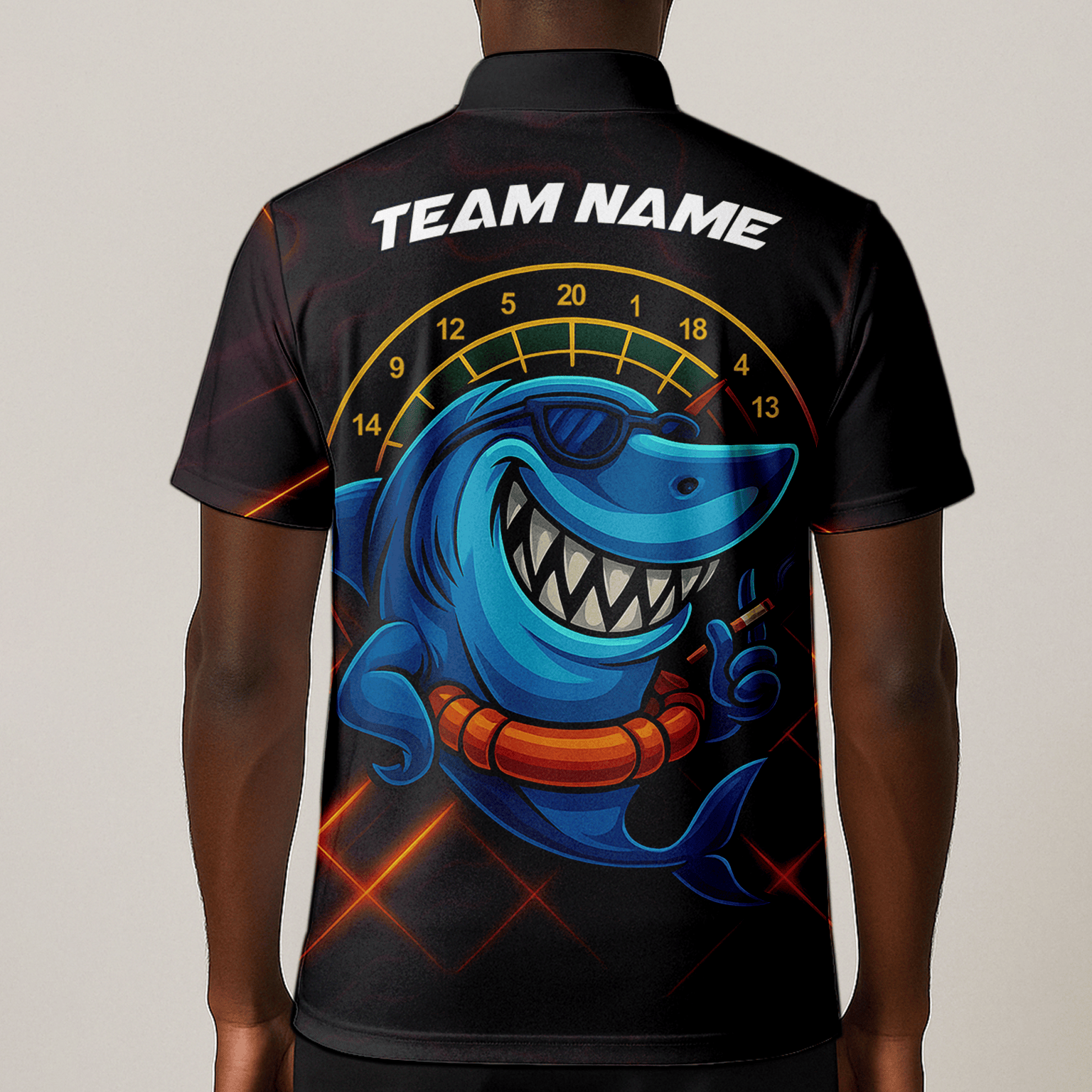 Personalized Cartoon Shark Dart Jersey Custom Name Team Polo Shirt Black Blue For Men L1234 additional image 1