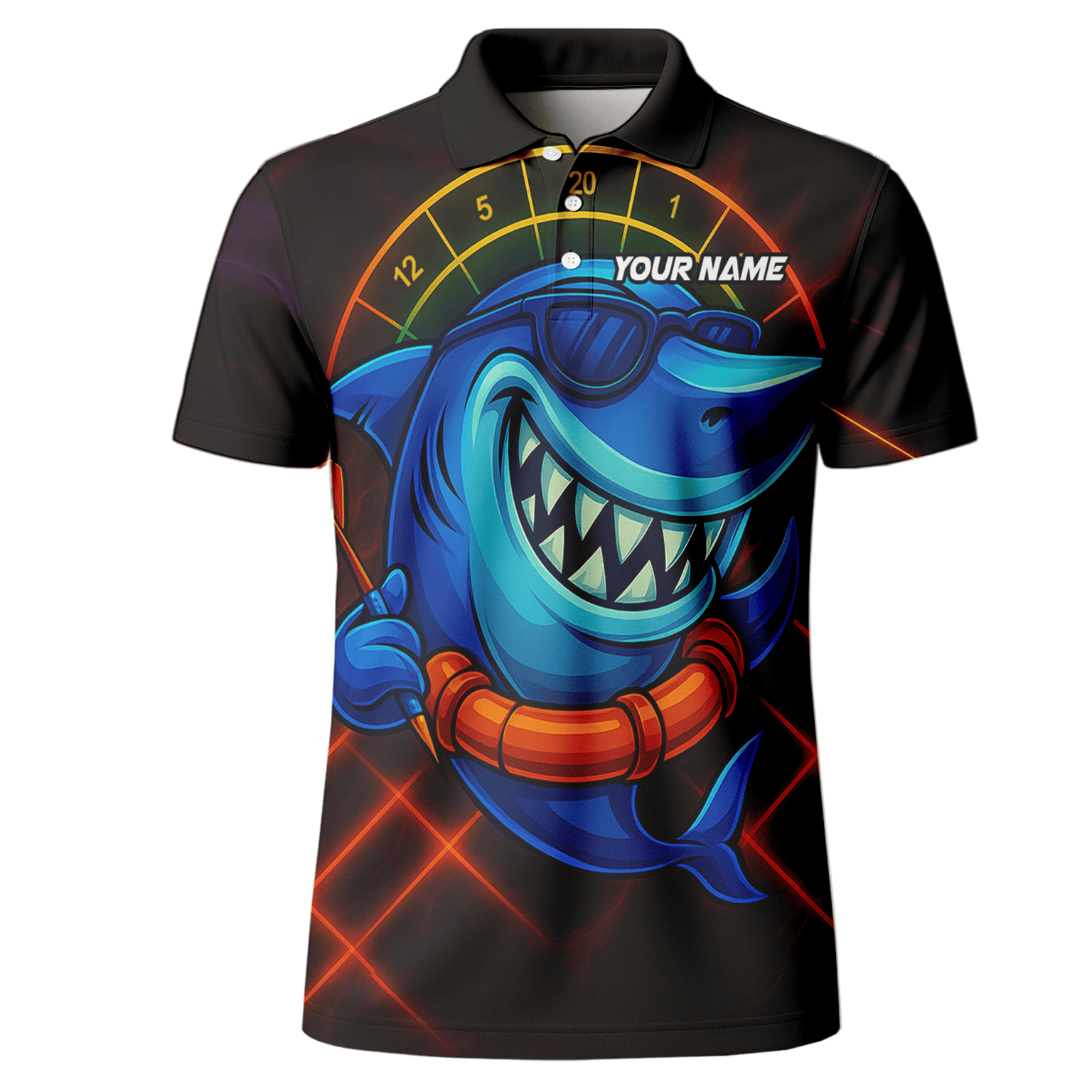 Personalized Cartoon Shark Dart Jersey Custom Name Team Polo Shirt Black Blue For Men L1234 additional image 2