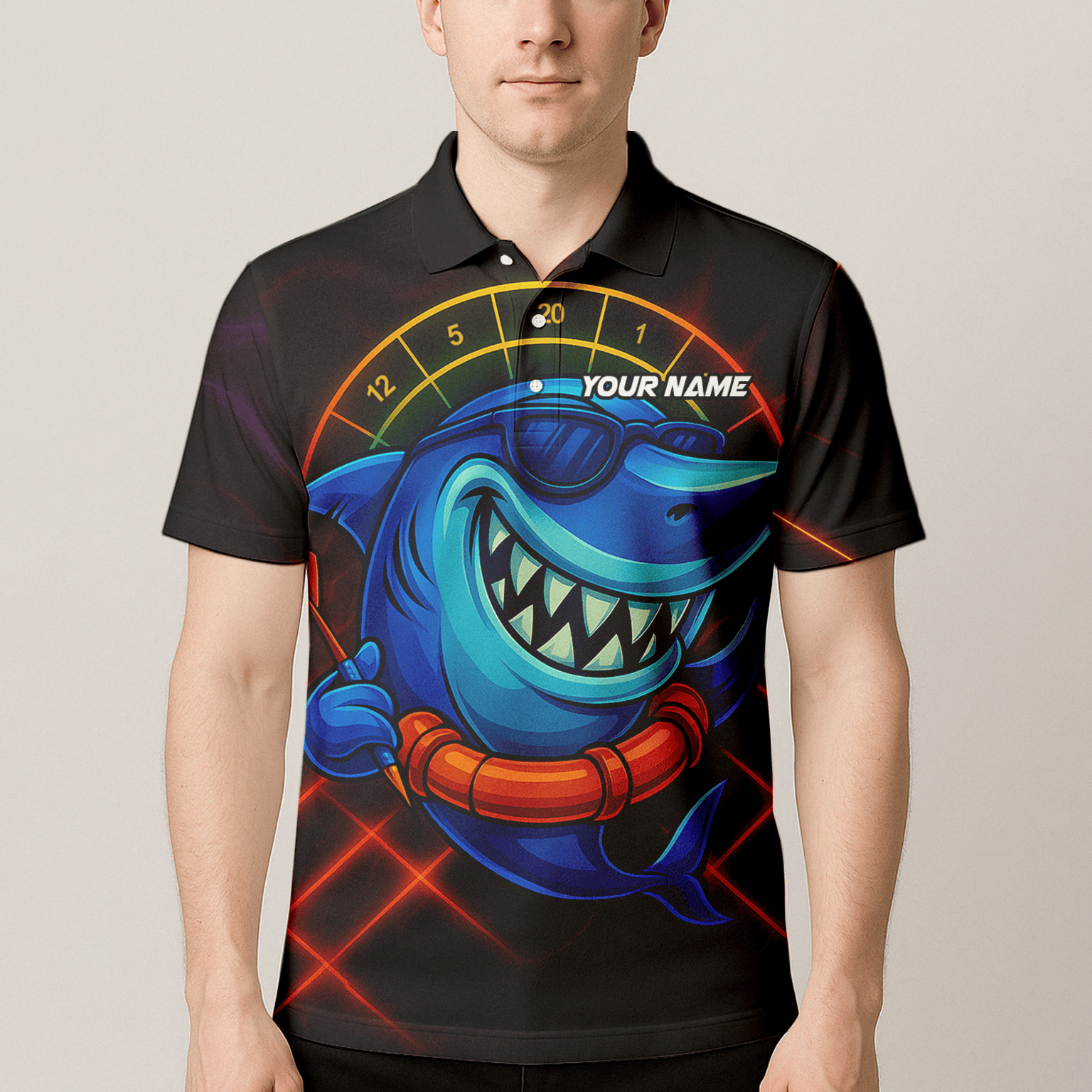 Personalized Cartoon Shark Dart Jersey Custom Name Team Polo Shirt Black Blue For Men L1234 additional image 4