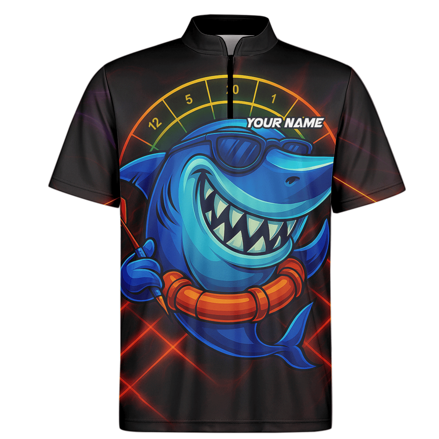 Personalized Cartoon Shark Dart Jersey Custom Name Team Polo Shirt Black Blue For Men L1234 additional image 6