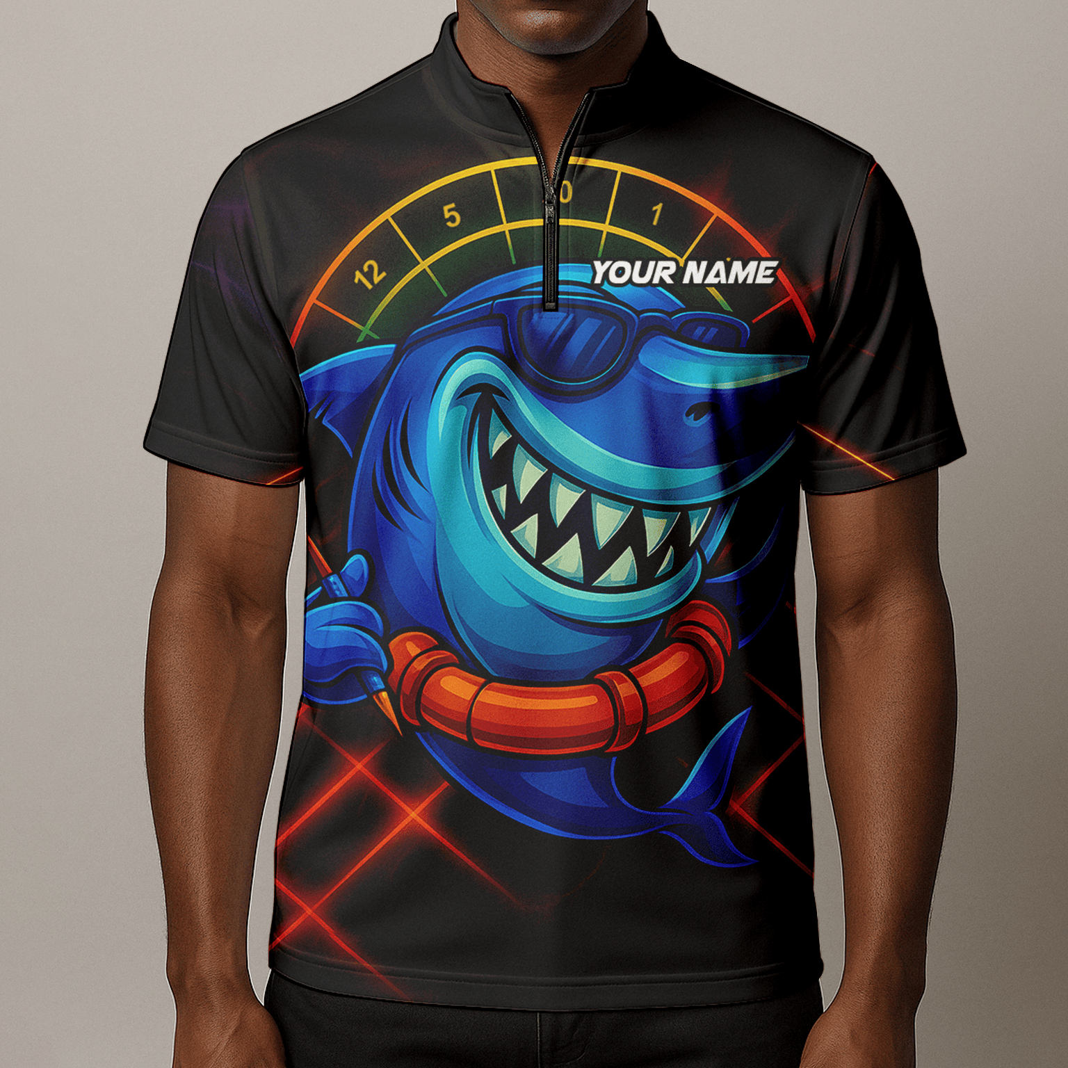 Personalized Cartoon Shark Dart Jersey Custom Name Team Polo Shirt Black Blue For Men L1234 additional image 8