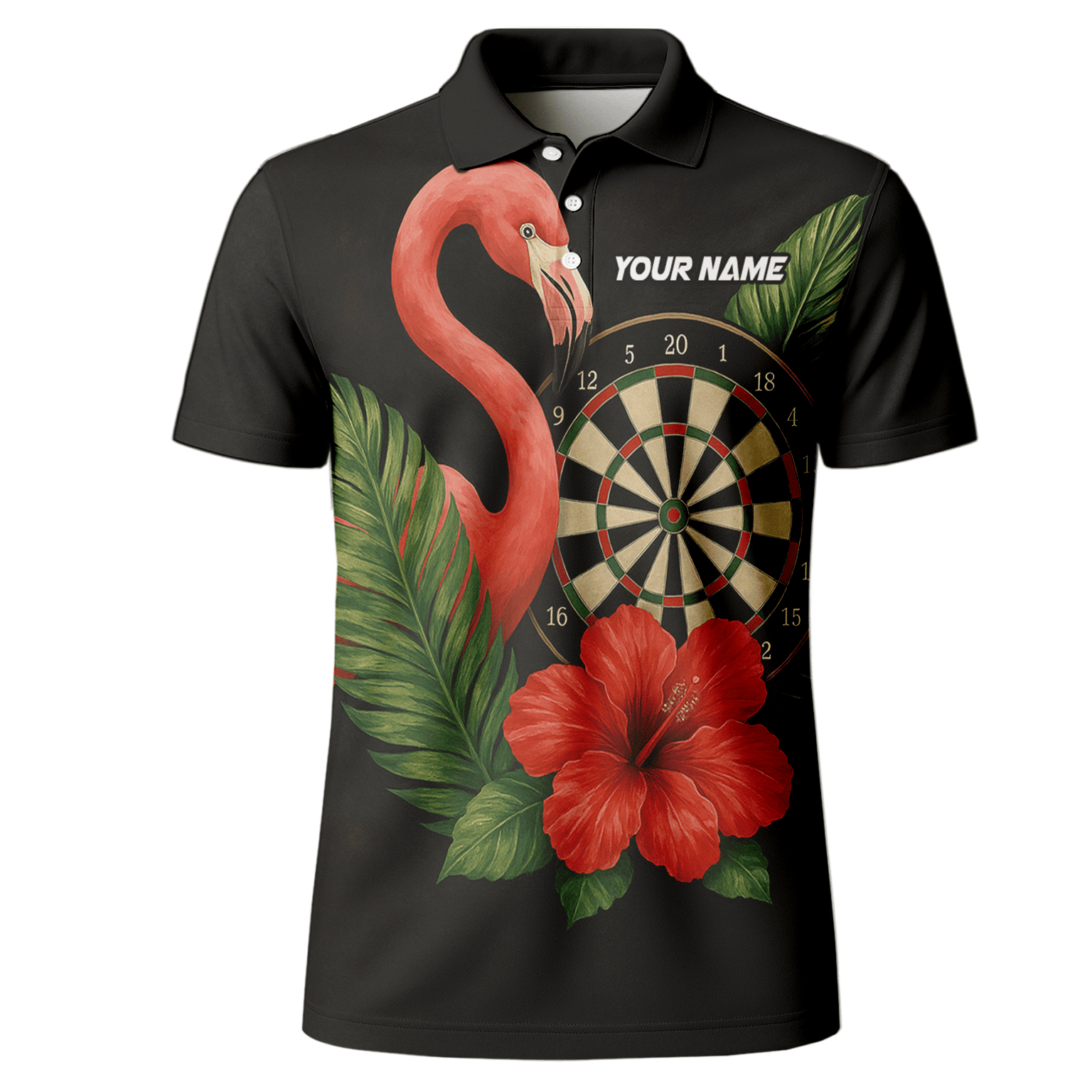 Personalized Flamingo Tropical Darts Polo Shirt Red Hibiscus Black For Men V4228 additional image 2