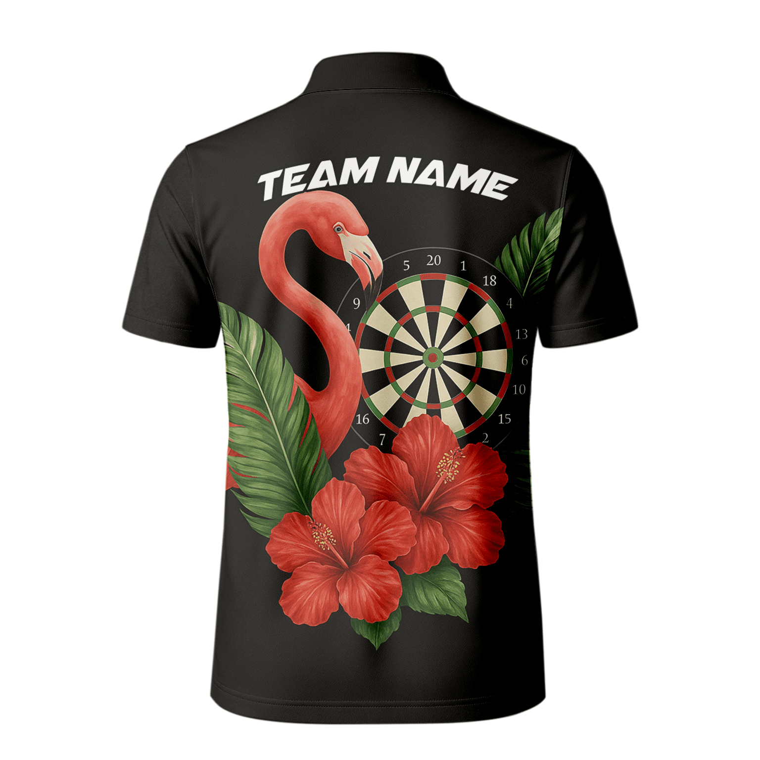 Personalized Flamingo Tropical Darts Polo Shirt Red Hibiscus Black For Men V4228 additional image 3