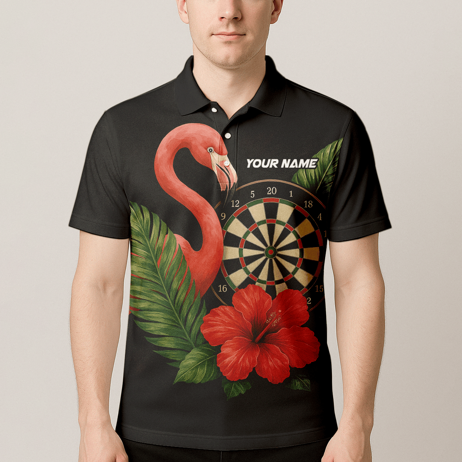 Personalized Flamingo Tropical Darts Polo Shirt Red Hibiscus Black For Men V4228 additional image 4