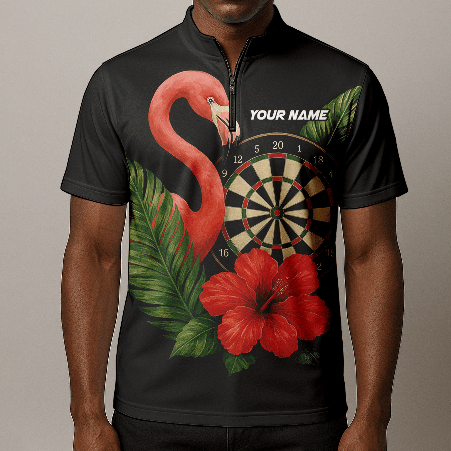 Personalized Flamingo Tropical Darts Polo Shirt Red Hibiscus Black For Men V4228 additional image 8