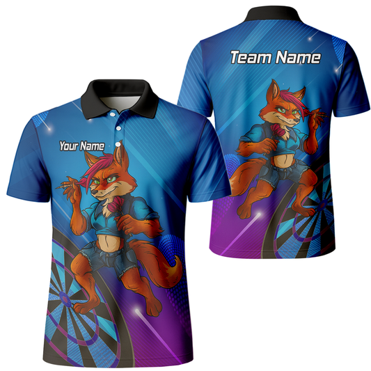 Personalised Gaming Fox Dart Polo Shirt Blue Purple For Men C8269 main image - polo No