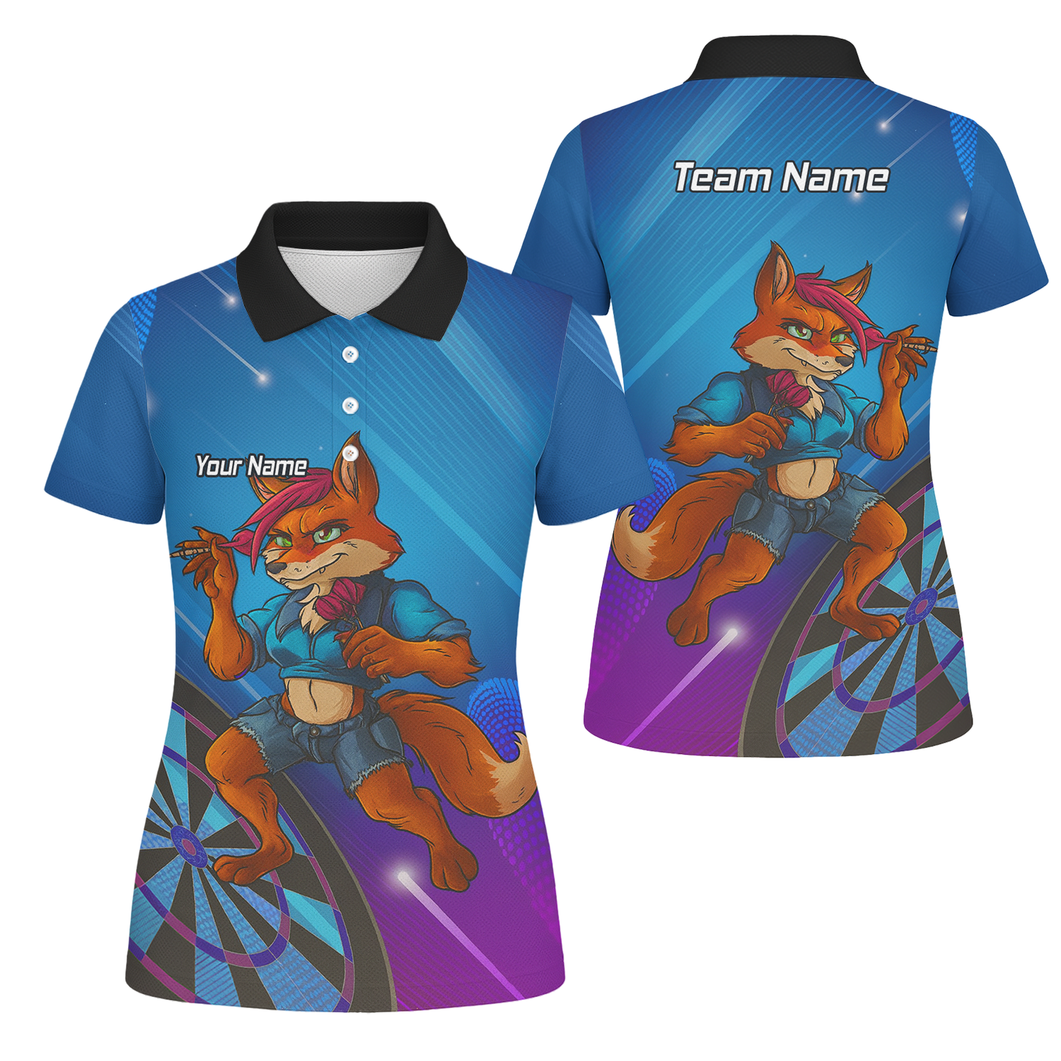 Personalised Gaming Fox Dart Polo Shirt Blue Purple For Men C8269 main image - polo No