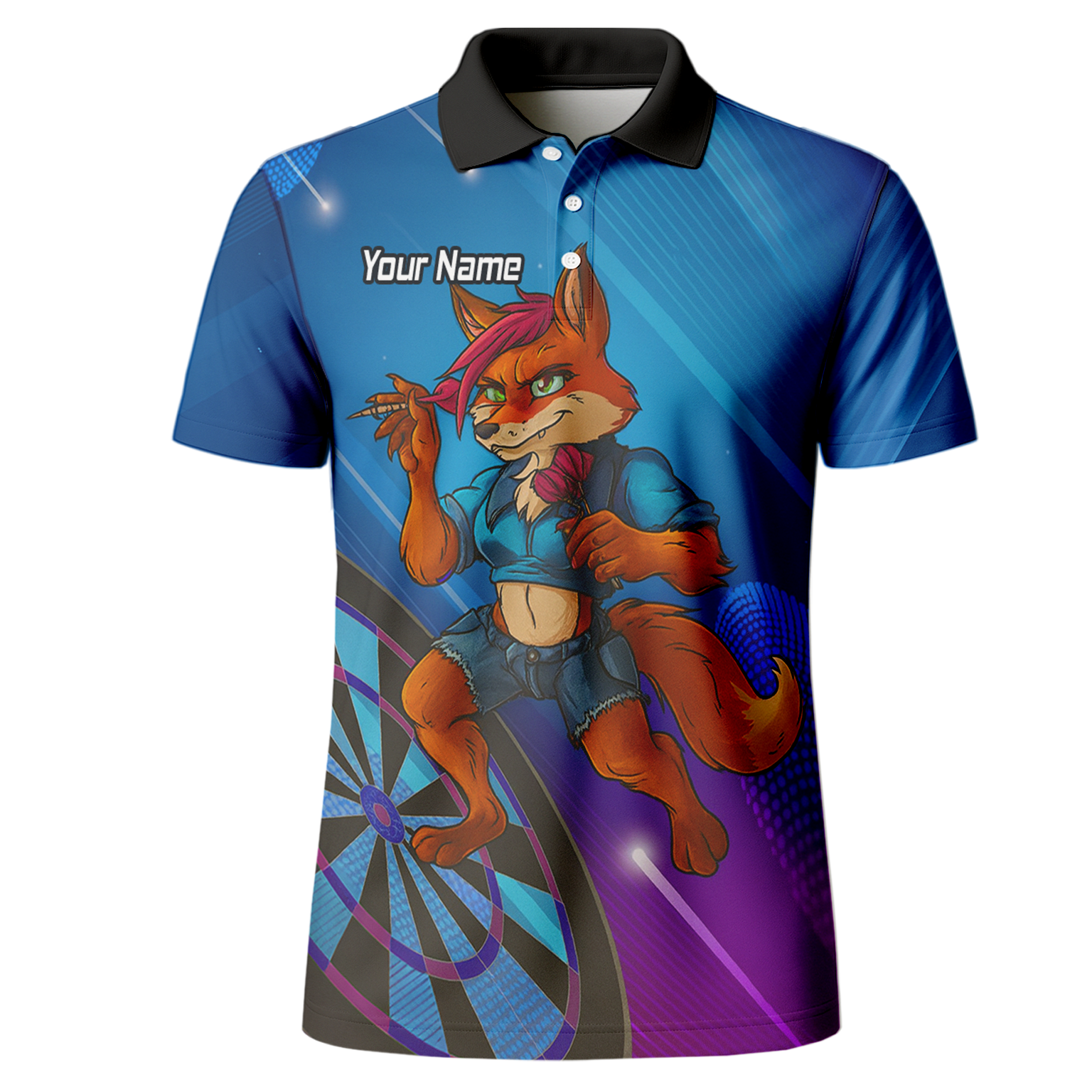Personalised Gaming Fox Dart Polo Shirt Blue Purple For Men C8269 additional image 2