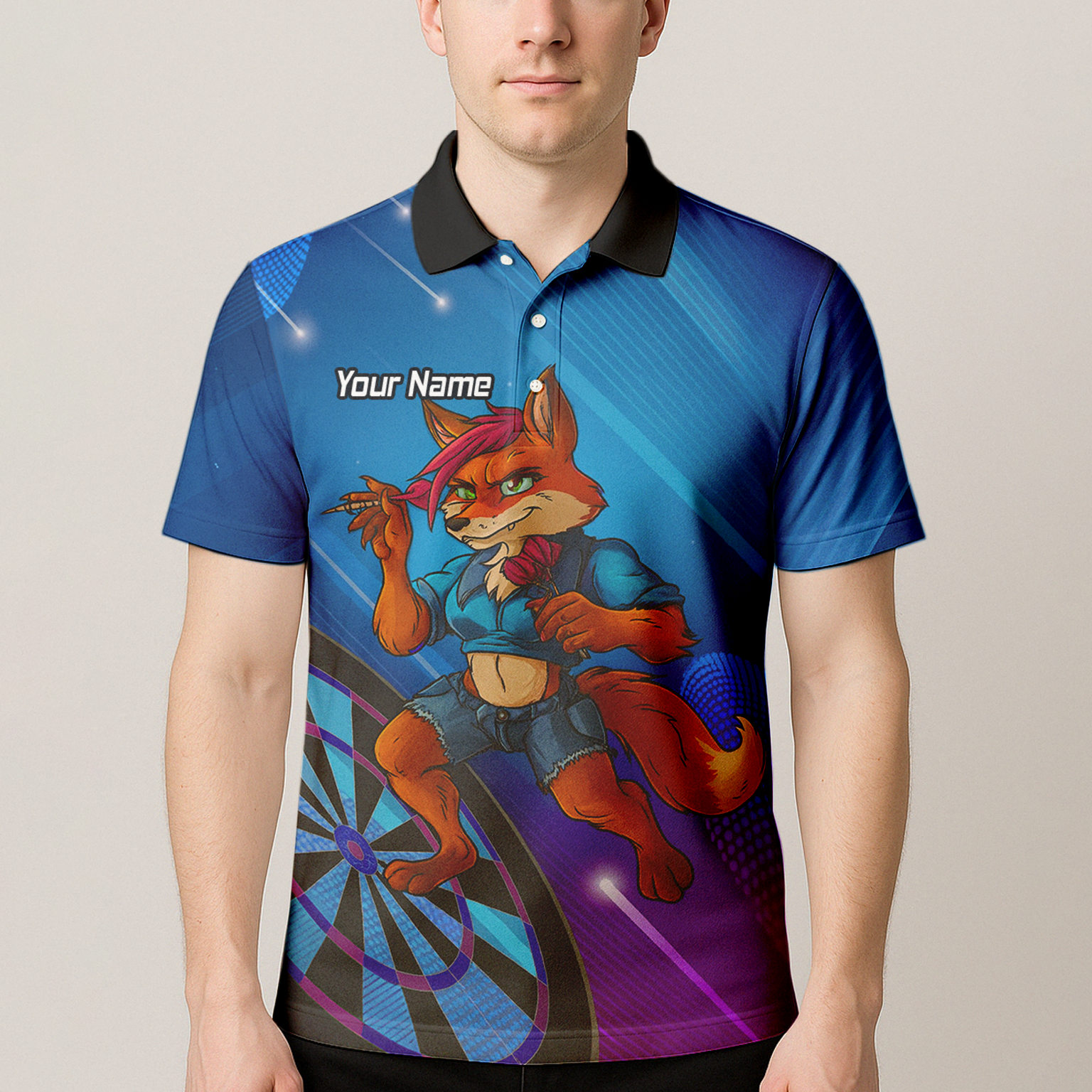 Personalised Gaming Fox Dart Polo Shirt Blue Purple For Men C8269 additional image 4