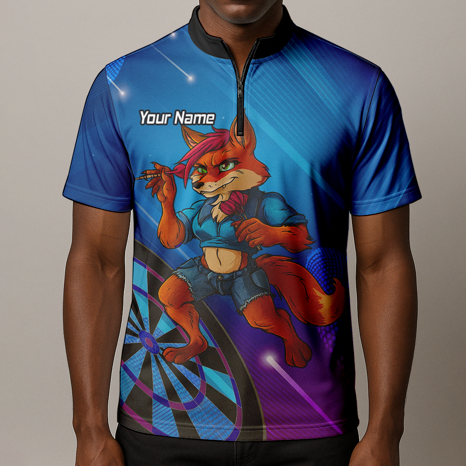 Personalised Gaming Fox Dart Polo Shirt Blue Purple For Men C8269 additional image 8