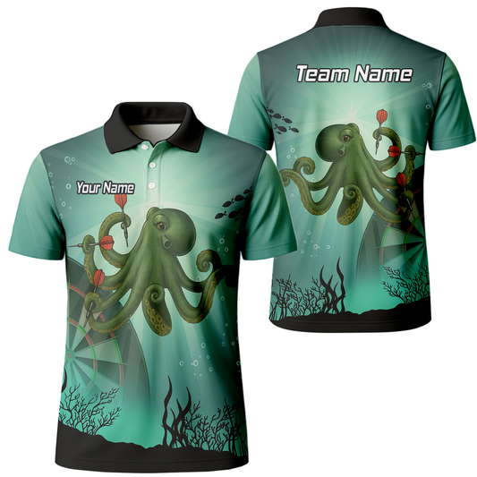 Personalised Octopus Dart Shirt Men, Custom Name Team Polo Jersey Teal Green Underwater A3130 main image - polo No