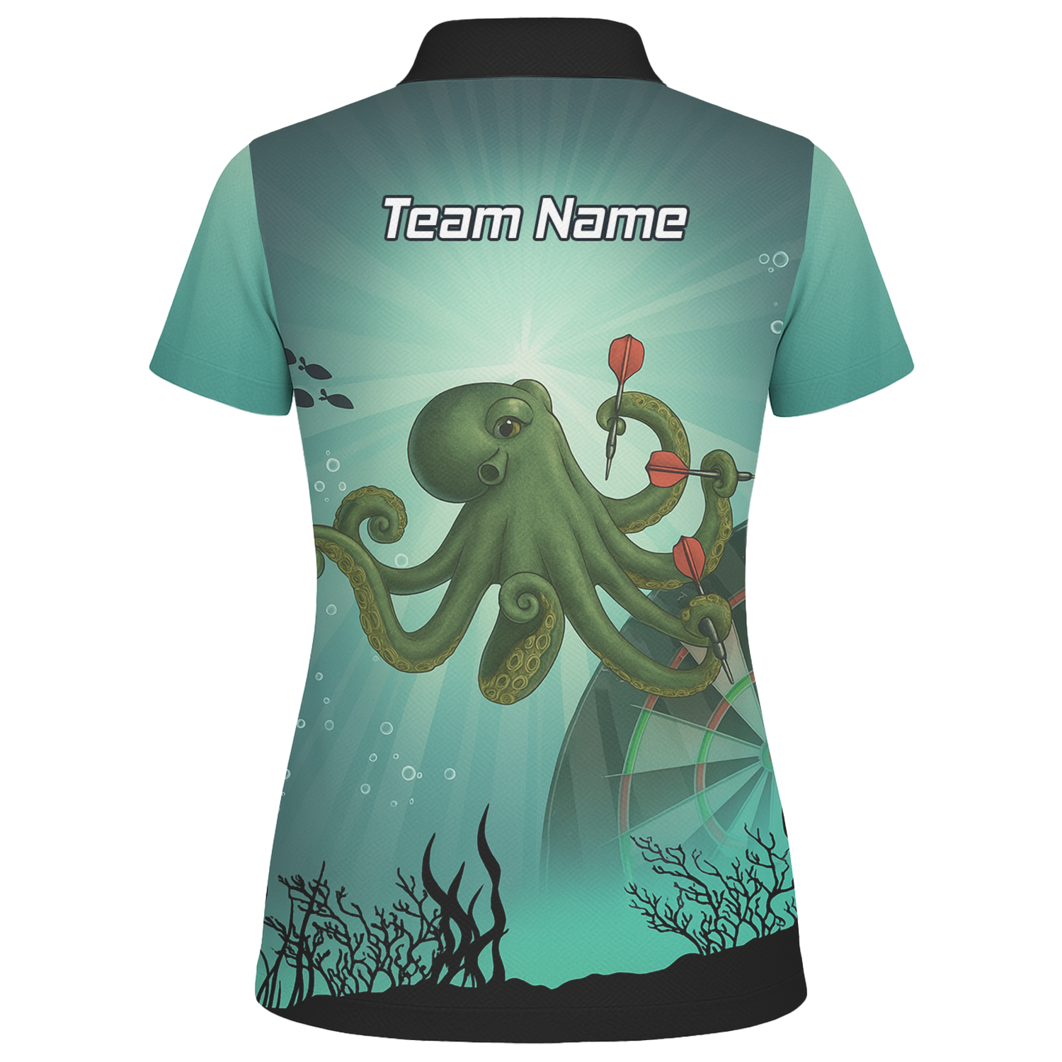 Personalised Octopus Dart Shirt Men, Custom Name Team Polo Jersey Teal Green Underwater A3130 additional image 2