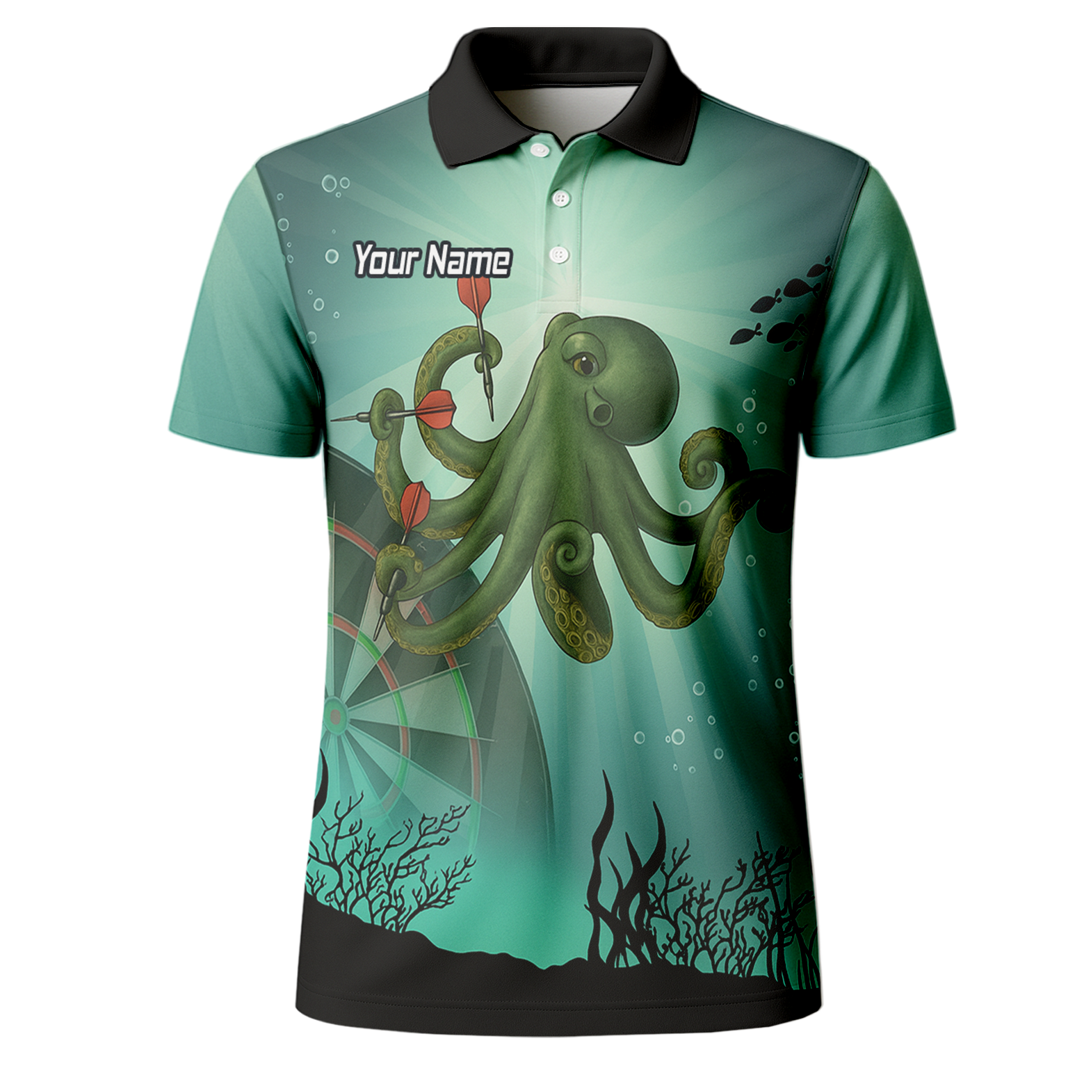 Personalised Octopus Dart Shirt Men, Custom Name Team Polo Jersey Teal Green Underwater A3130 additional image 2