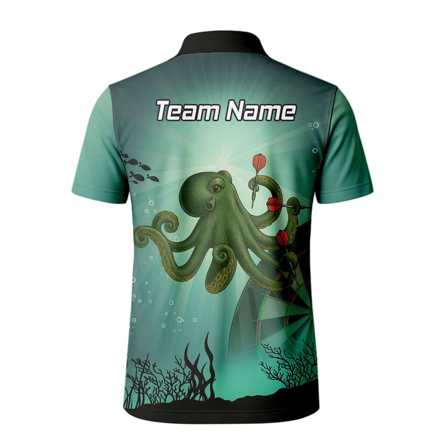Personalised Octopus Dart Shirt Men, Custom Name Team Polo Jersey Teal Green Underwater A3130 additional image 3